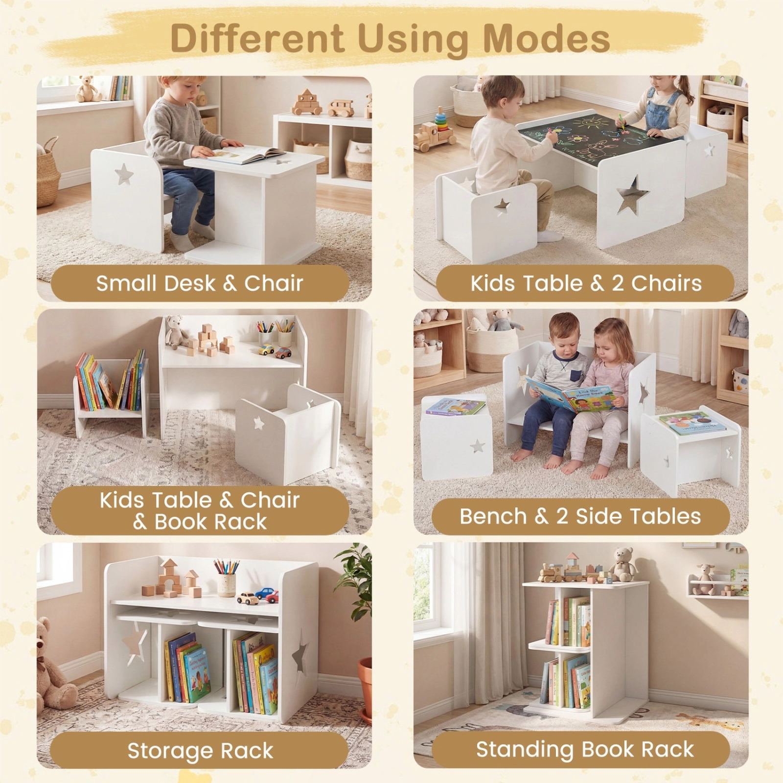 SUGIFT Space-Saving 3-Piece Kids Table and Chair Set with Chalkboard Top 66-lb Tabletop Capacity Ages 3+ White