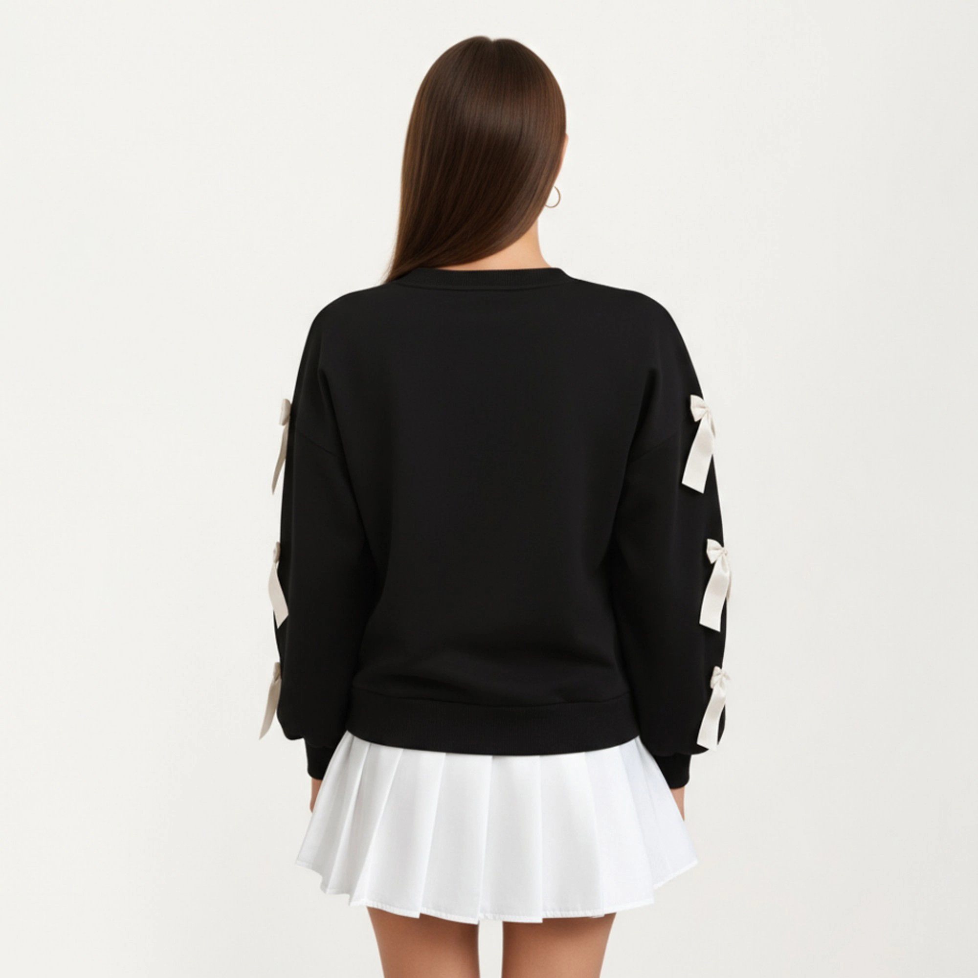 Anna-Kaci Women's Long Sleeve Crew Neck Sweatshirt with Ribbon Bow Detail