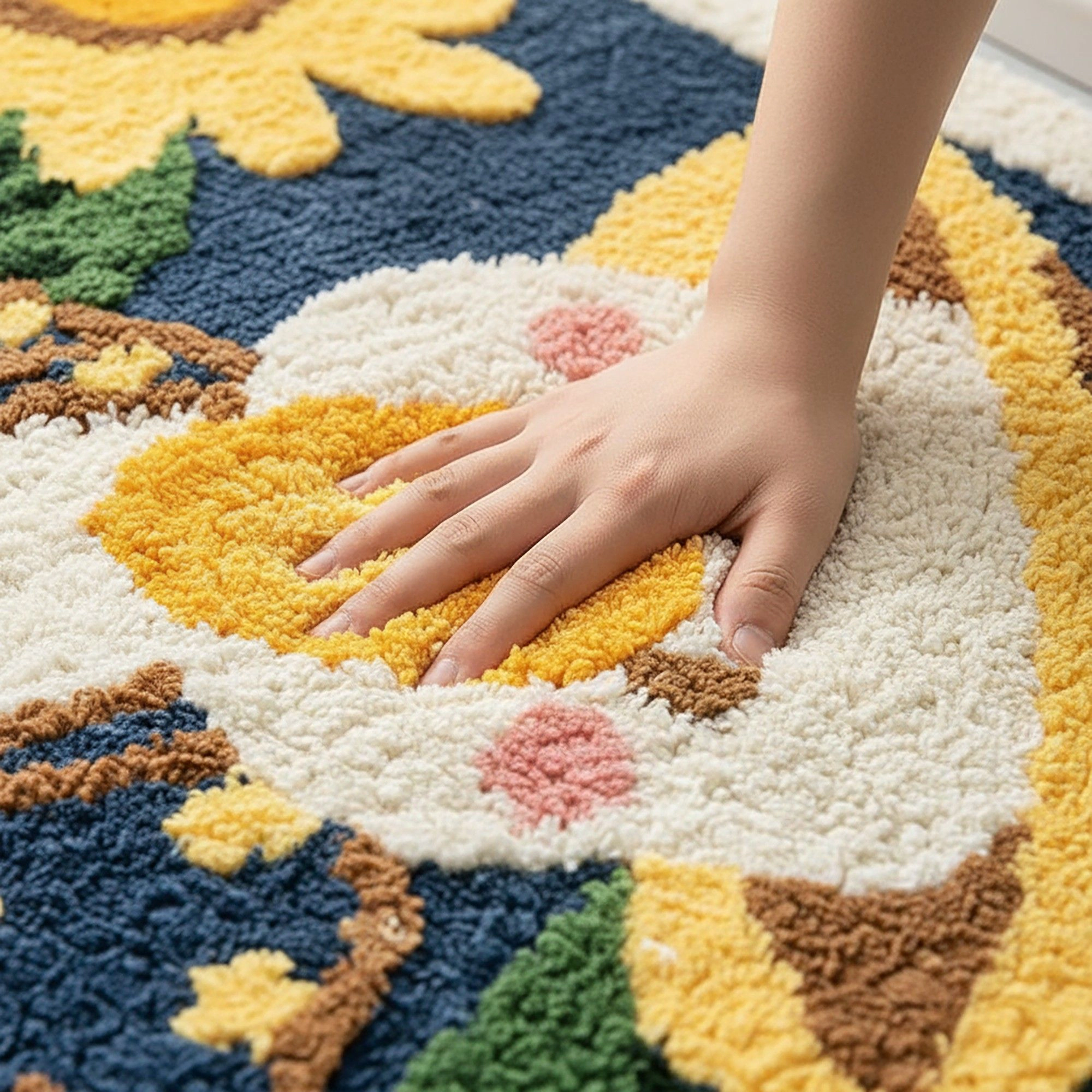 Alilang Unisex Tufted Floor Mat with Cute Animal and Sunflower Design Non Slip Backing Soft Plush Decorative Rug