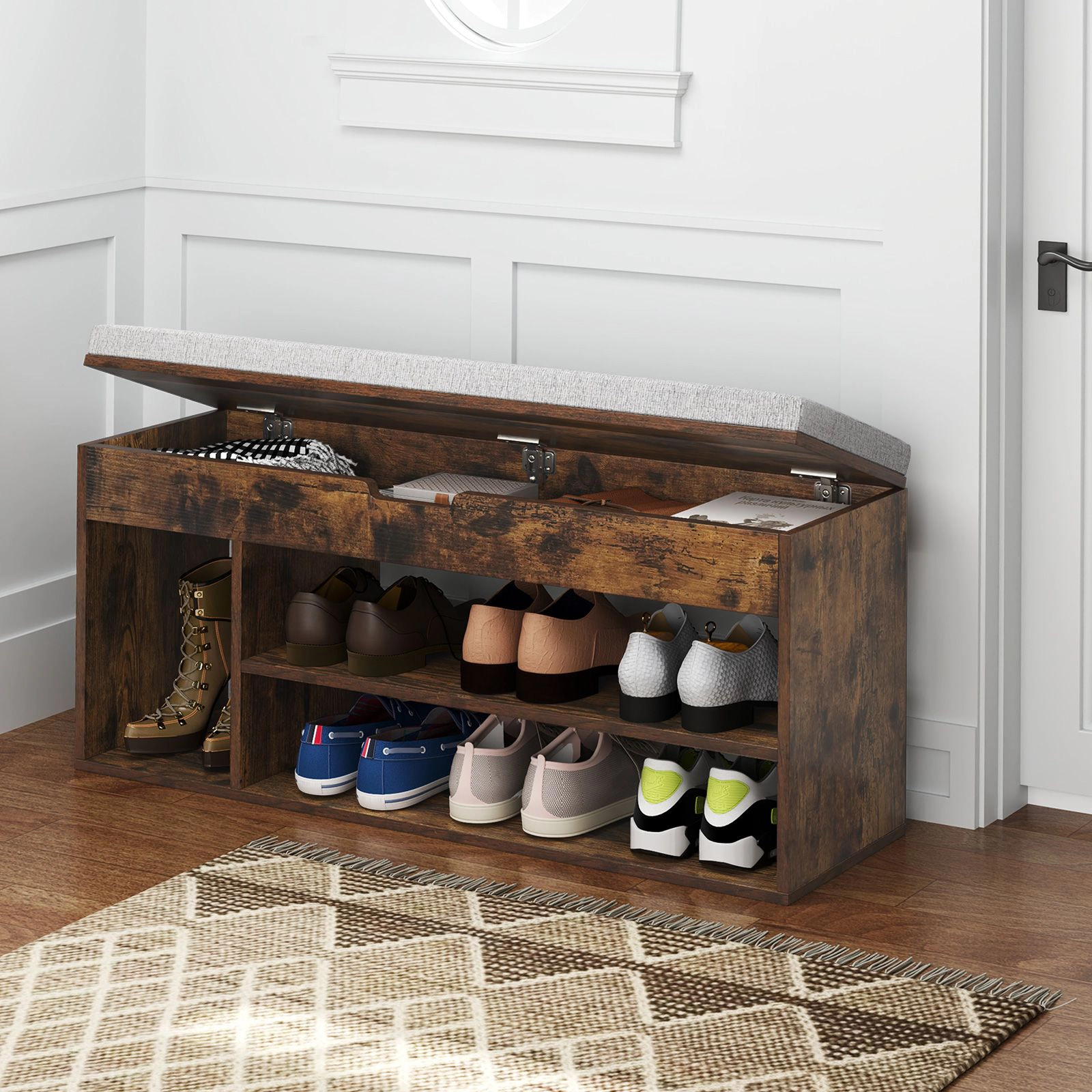 SlickBlue Entryway Shoe Bench with Hidden Storage Compartment