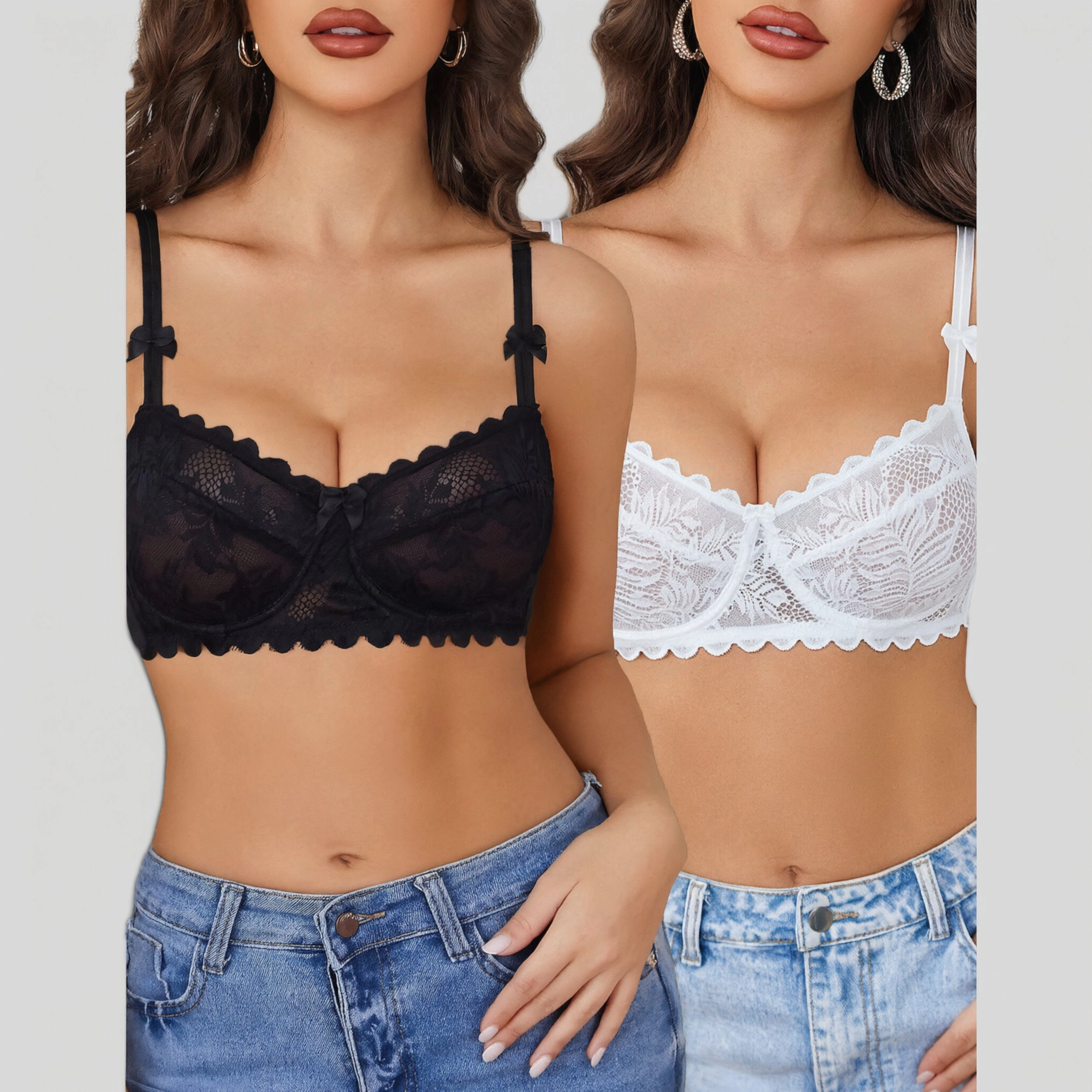 Avidlove Women's Lace Balconette Underwire Unlined Mesh Bra