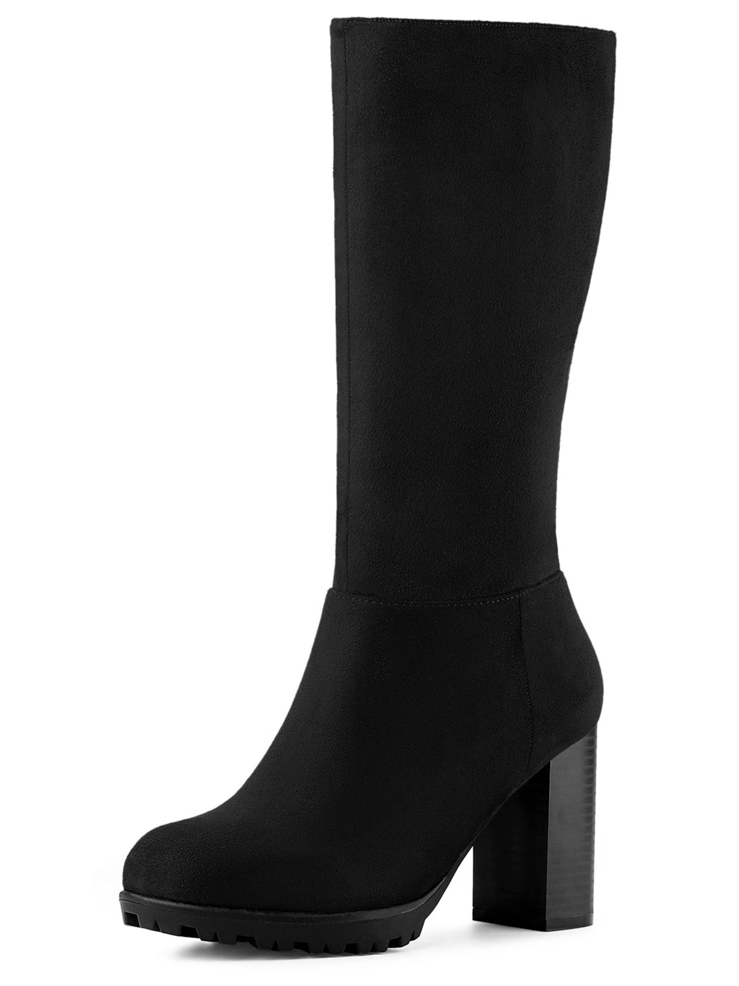 BLISSFUL STEP Women Mid Calf Block Heel Boots