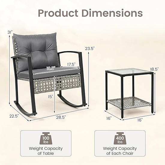 Hivvago 3-Piece Outdoor Rocking Chair Set For Garden