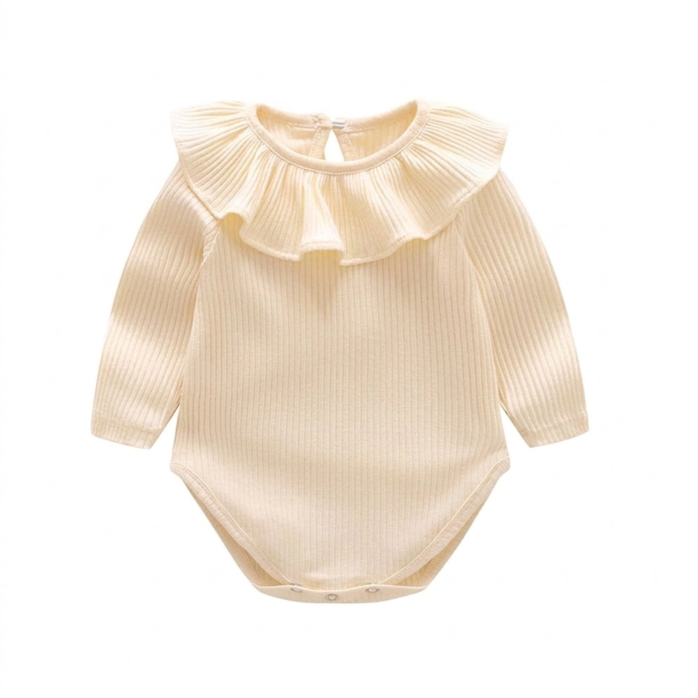 19076 MyKids-USA Baby Ruffle Button-Front Long-Sleeve O-Neck Bodysuit, 6-9M