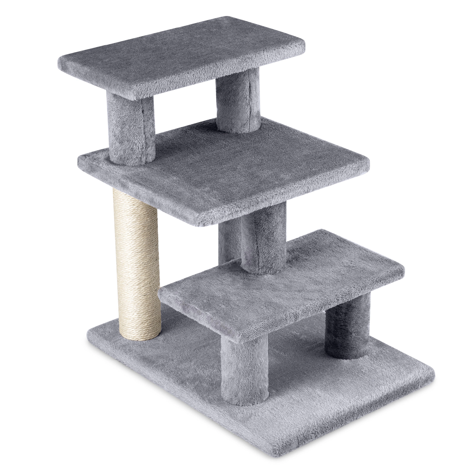 SUGIFT 18.5-in Gray 3-Tier Cat Stairs Pet Steps for High Bed and Sofa with Sisal Posts and Plush Treads