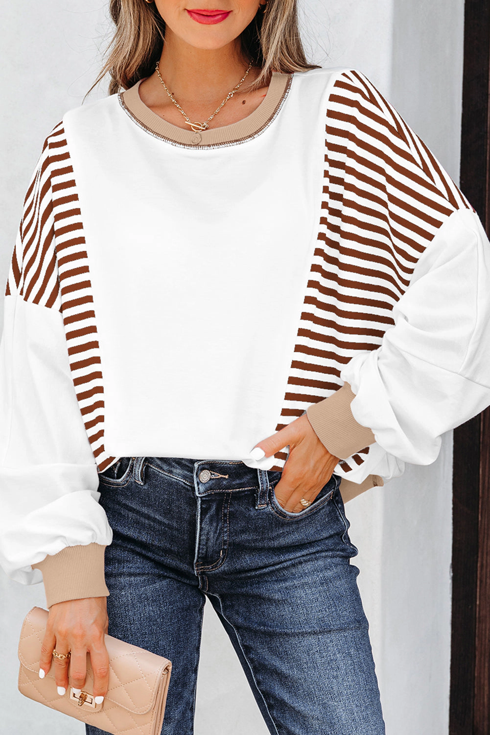 Threaded Pear Women's Zyla Contrast Stitching Oversize Sweatshirt