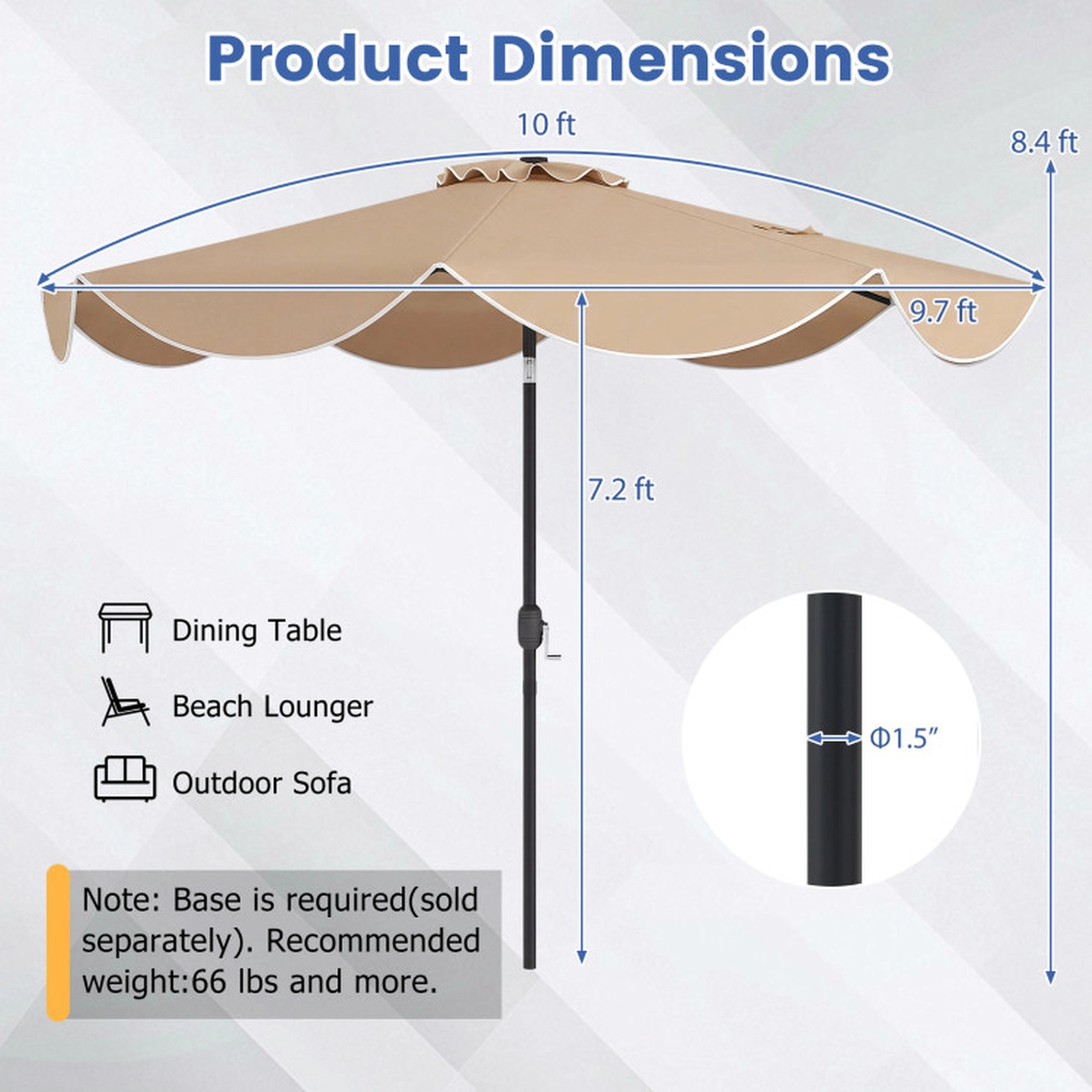 SUGIFT 10-ft Tan Solar LED Patio Umbrella, 24 Lights, Crank Lift, Push-Button Tilt