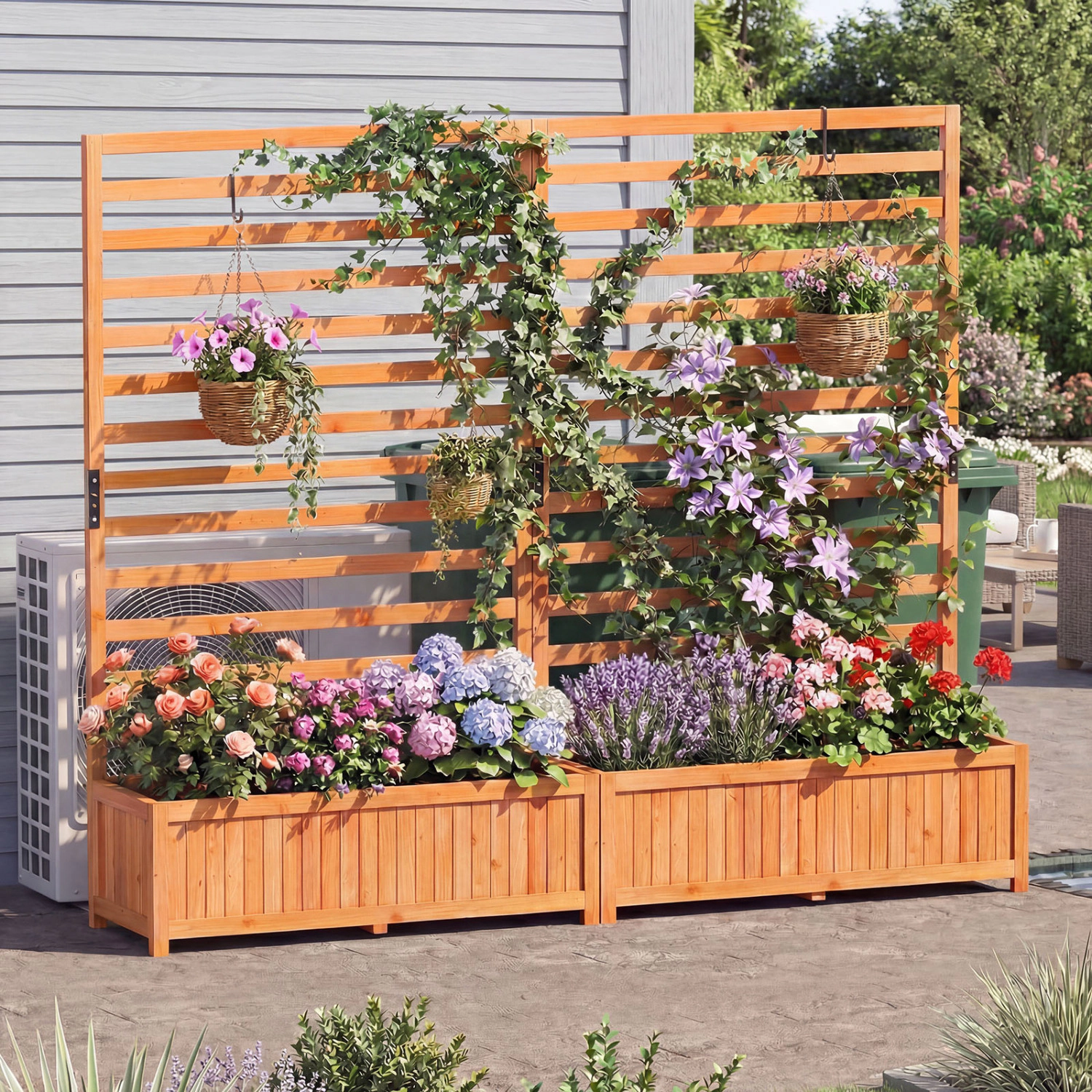 LJG Wooden Raised Garden Bed 59 Inch Tall Elevated Planter Box with Vertical Trellis