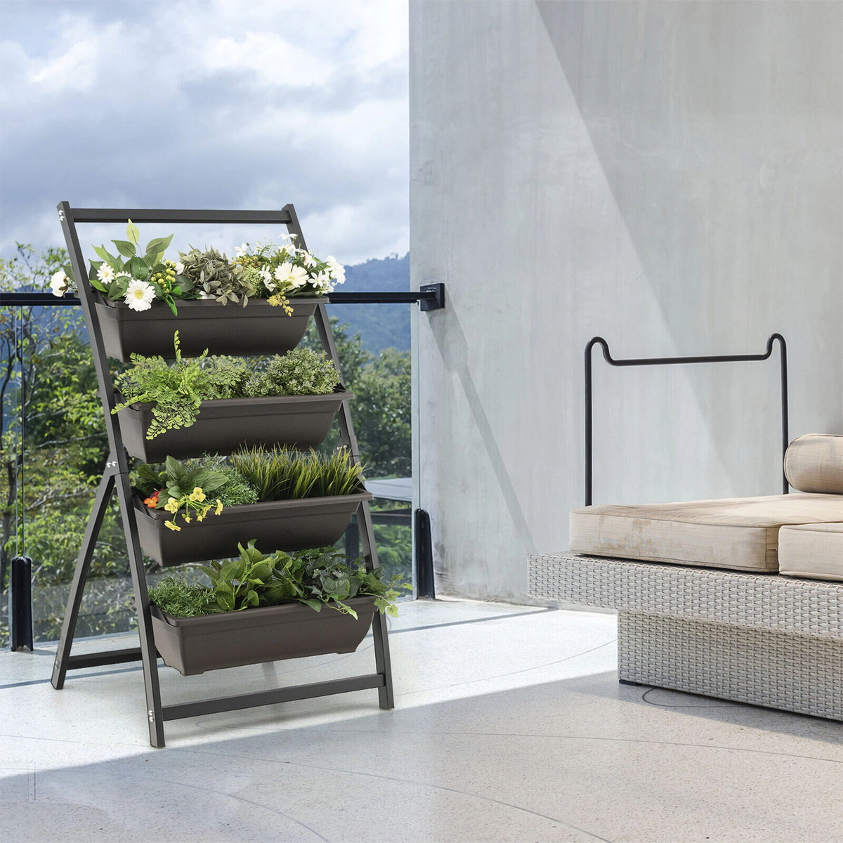 SUGIFT 4-Tier Vertical Metal and Plastic Raised Garden Bed with 4 Removable Planter Boxes and Drainage Holes