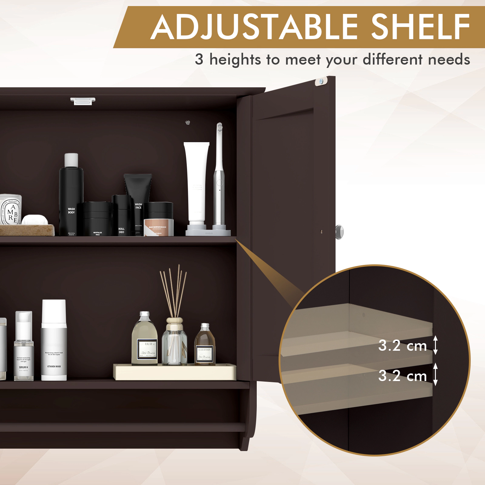 Slickblue Wall Mounted Bathroom Medicine Cabinet with Adjustable Shelf and Towel Bar
