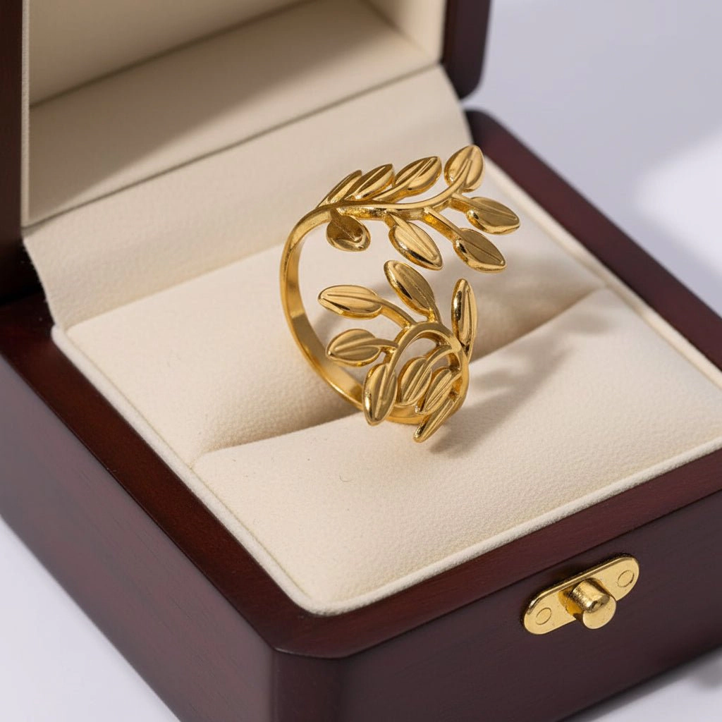 DressAtR Women's Leafy Gold Plated Ring