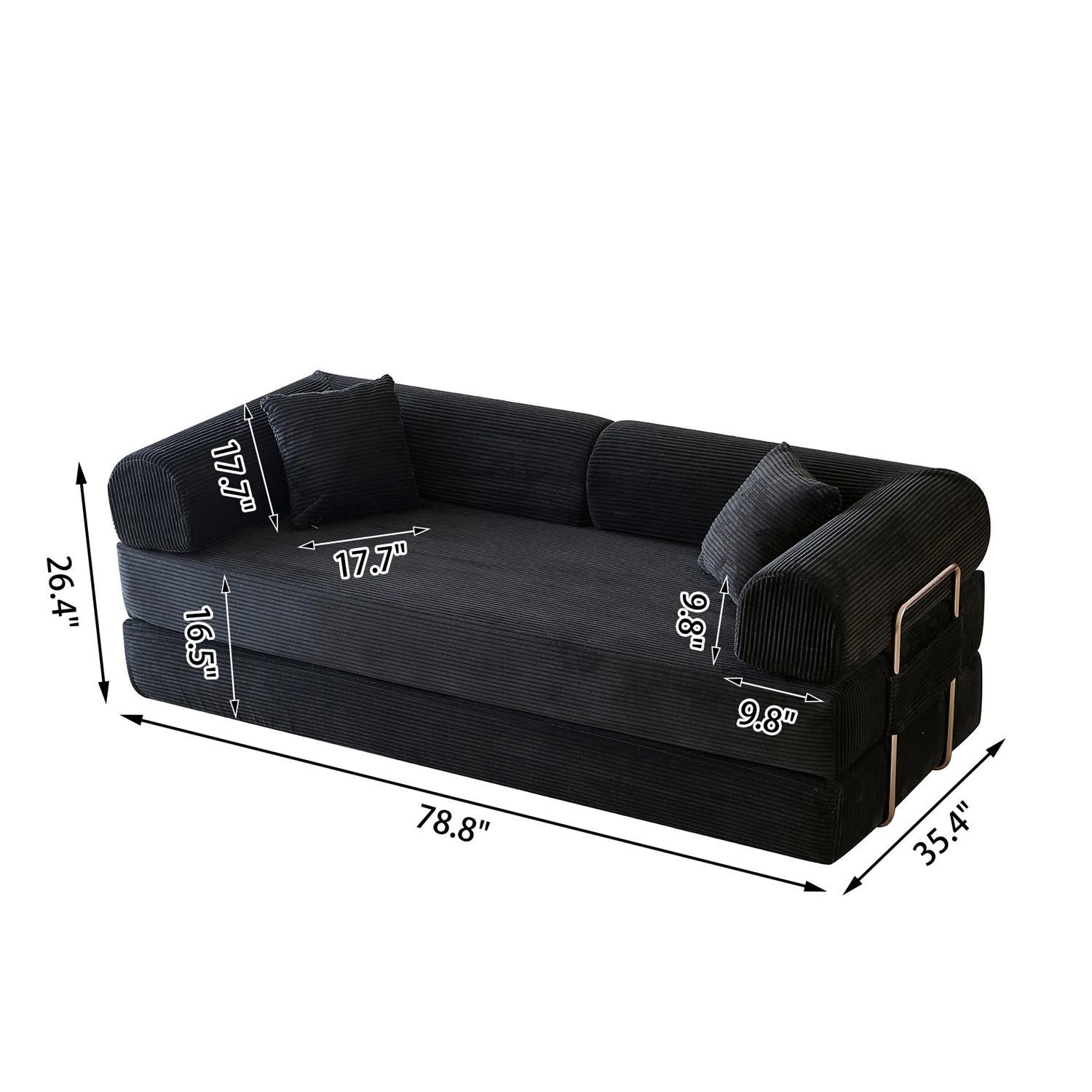 GBruno 3-Seat Convertible Corduroy Floor Sofa Bed