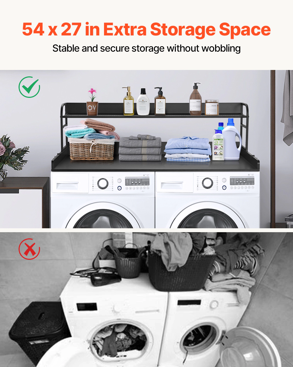 HONGGE 54 x 27 in Washer & Dryer Countertop with 2-Tier Shelf