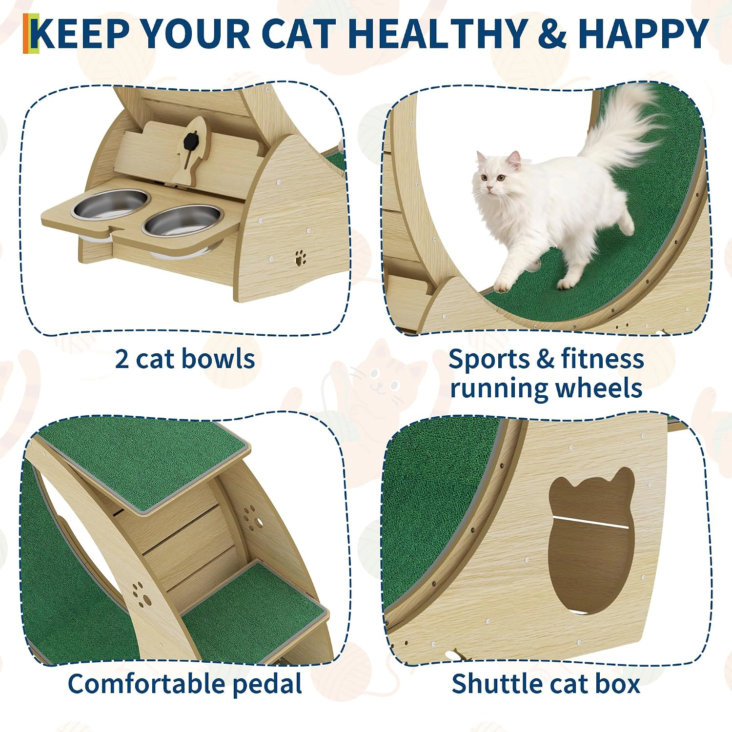 85cm Inner-Diameter Multi-Function Cat Exercise Wheel, Density-Board Cat Running Treadmill