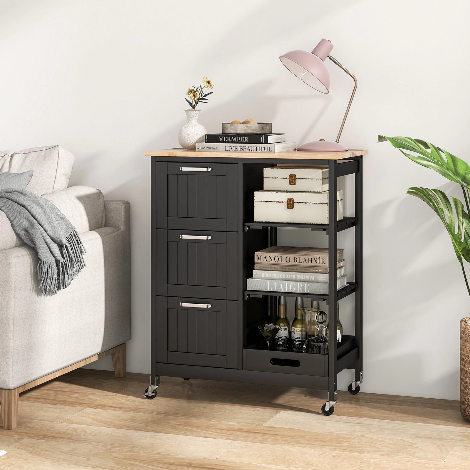 Hivvago Rolling Kitchen Island Utility Storage Cart with 3 Large Drawers