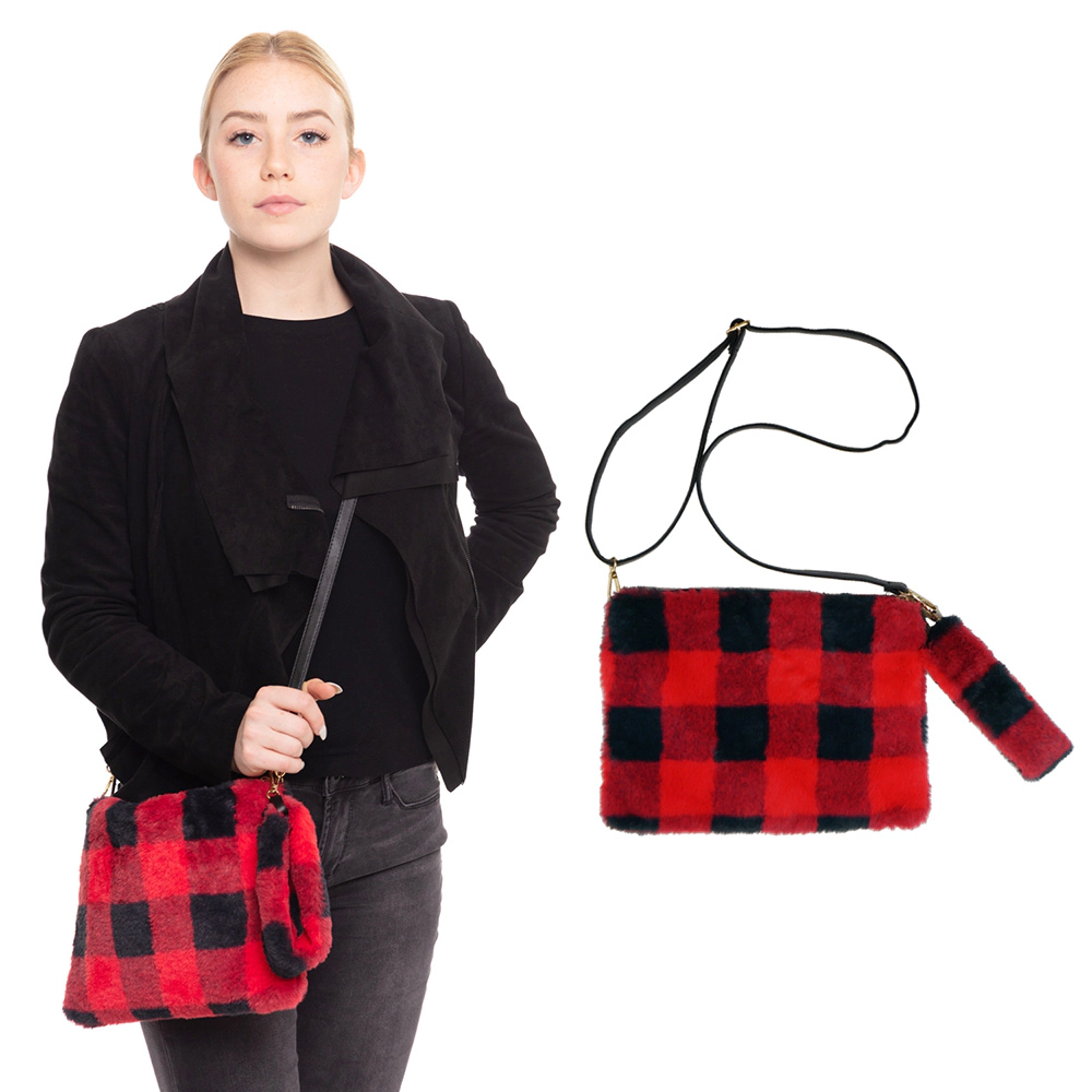FASHNZFAB Buffalo Plaid Check Crossbody / Wristlet Clutch Bag