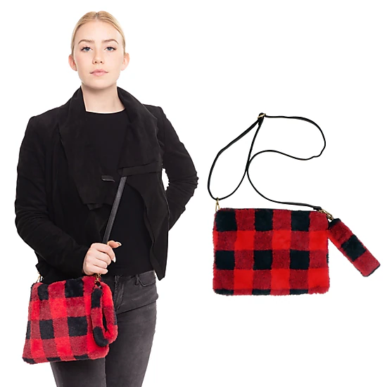 Fashnzfab Buffalo Plaid Check Crossbody / Wristlet Clutch Bag