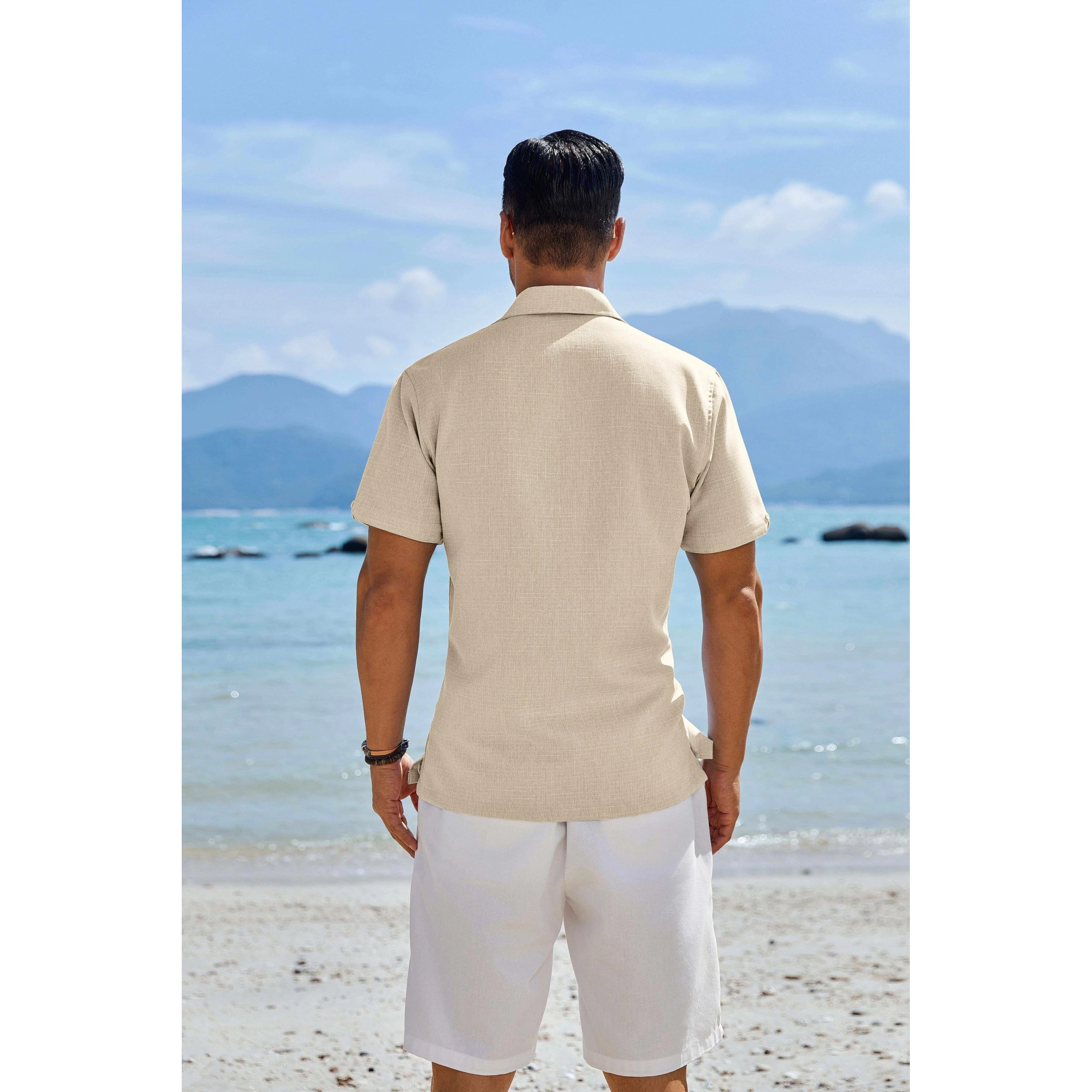 COOFANDY Men's Regular Fit Lightweight Linen Blend Short Sleeve Camp Shirt