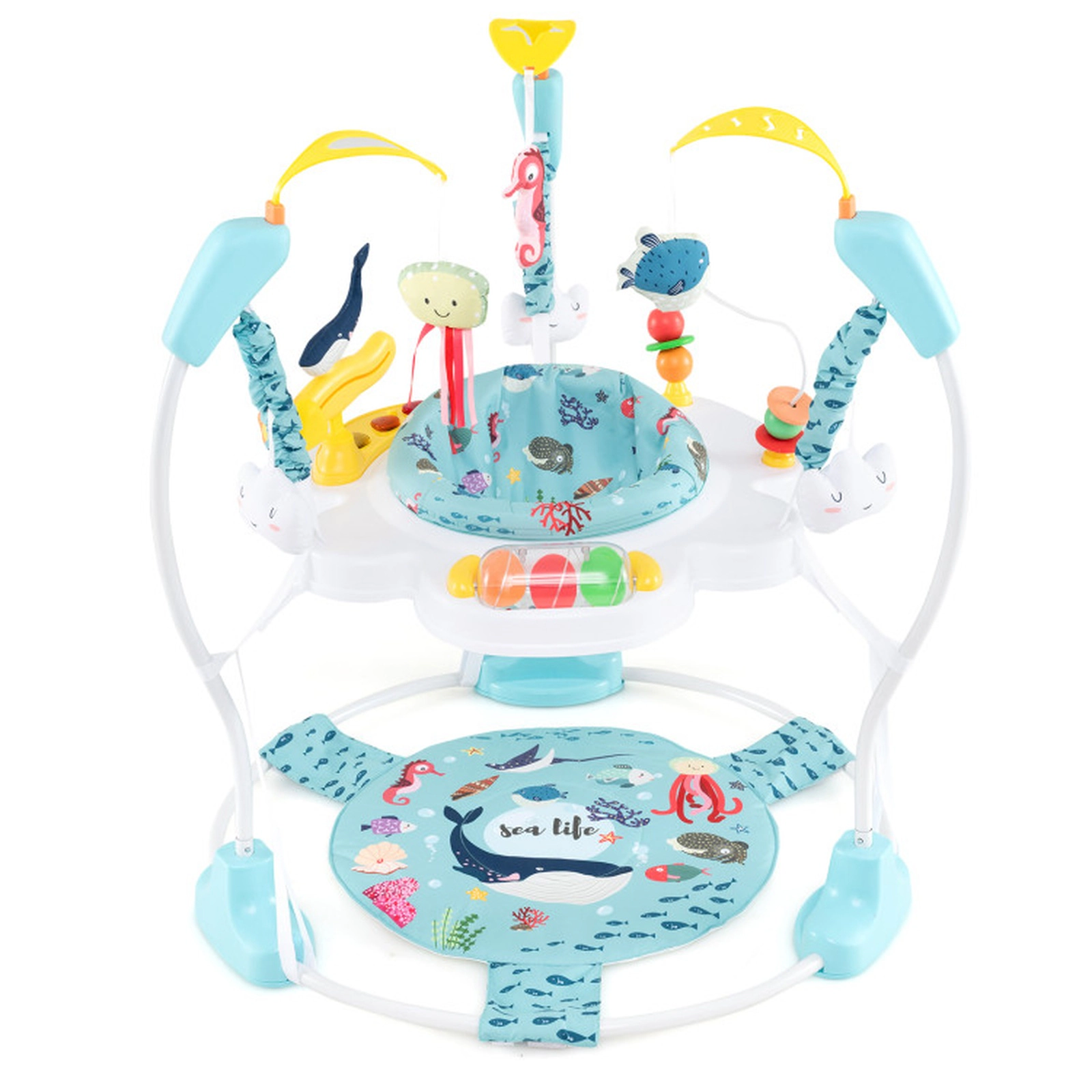 SUGIFT Height Baby Bouncing Saucer Activity Center with Interactive Toys 26-lb Capacity Ages 6+ Months Light Blue