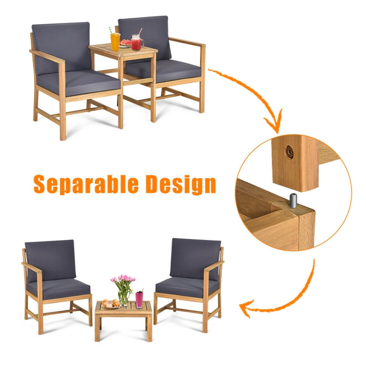 Hivvago 3-In-1 Acacia Wood Loveseat With Separable Coffee Table