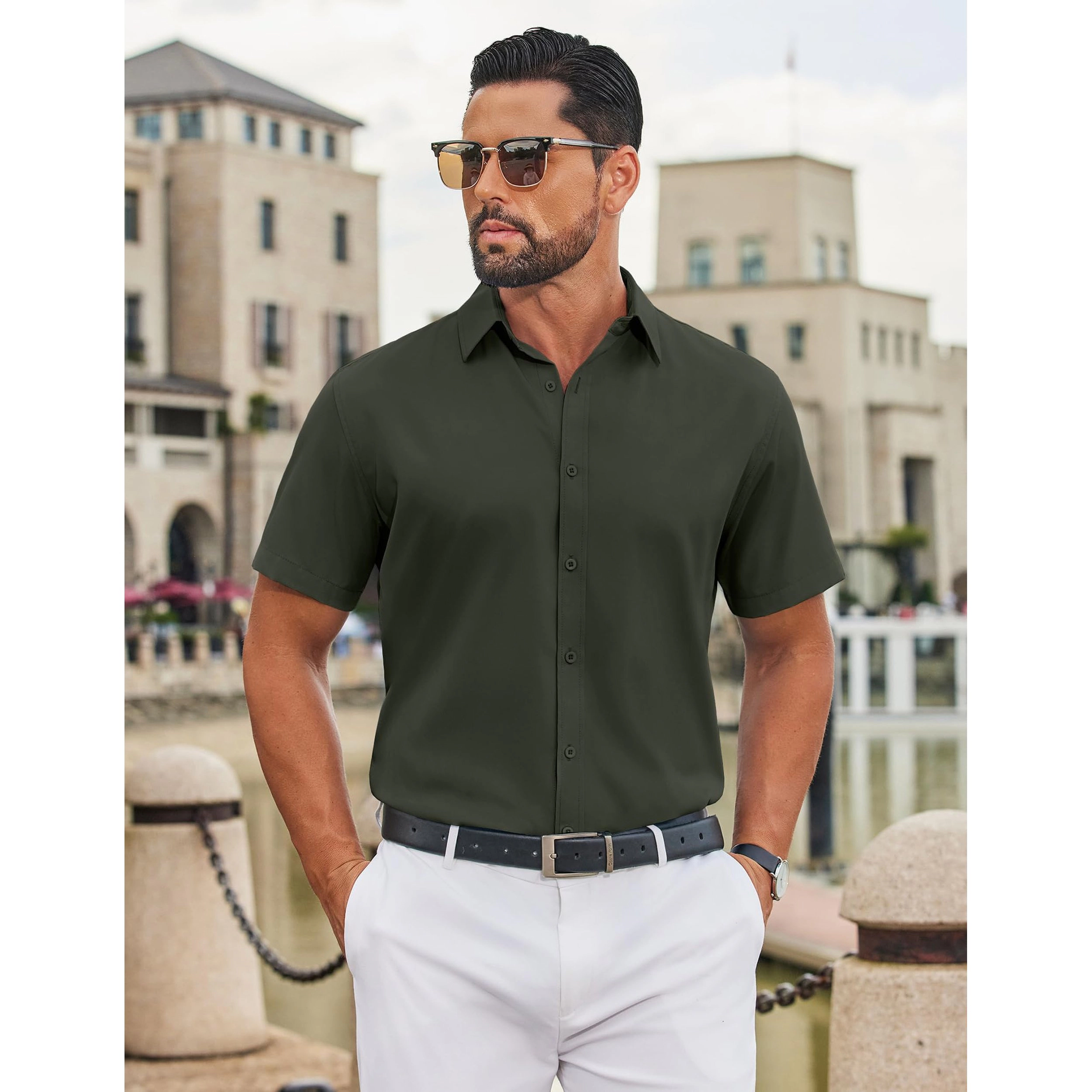 COOFANDY Men's Regular Fit Short Sleeve Button Front Shirt