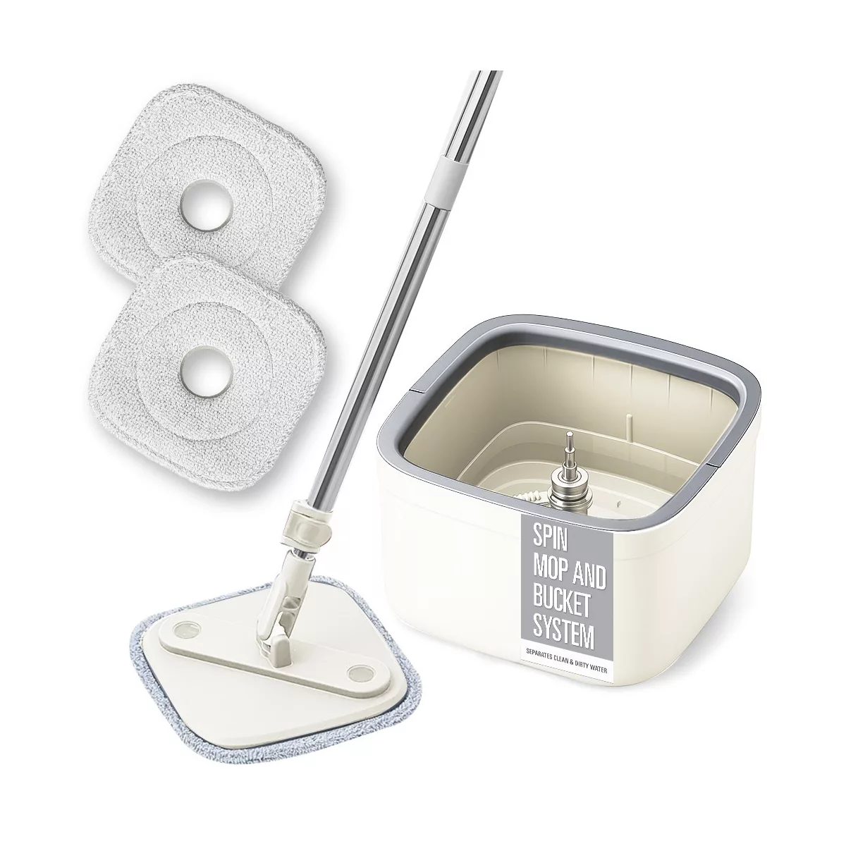 OU Spin Mop w/ Clean/Dirty Water Separation Bucket, 360° Rotating Mop w/ Extendable Stainless Steel Handle, Extra Refill