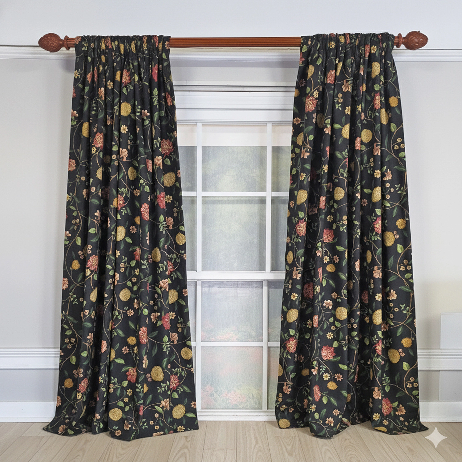 RLF Home NightFall 100% Cotton Rod Pocket Window Curtain set of 2 Panels 100" x 96" Black