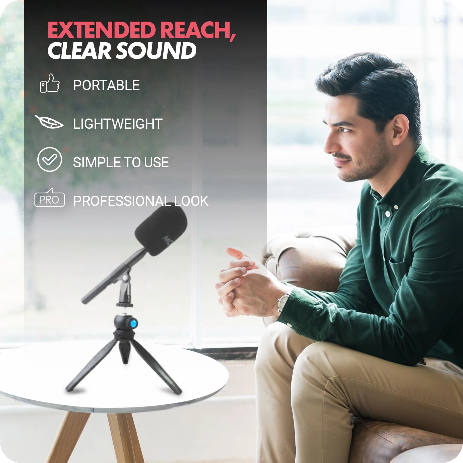 Movo HMT-2 Tabletop Tripod Microphone Stand for Movo WMX-HM and Rode Interview Go Handheld Wireless Mic Adapters