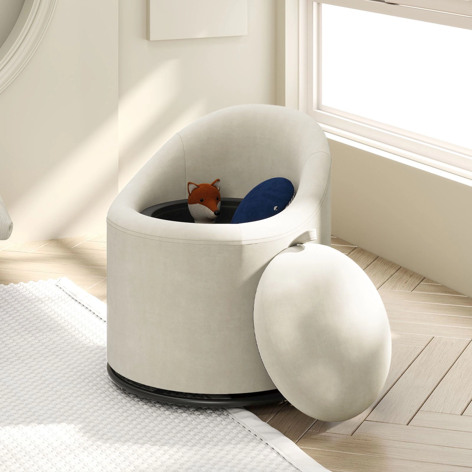 SlickBlue Upholstered Barrel Swivel Chair with Storage