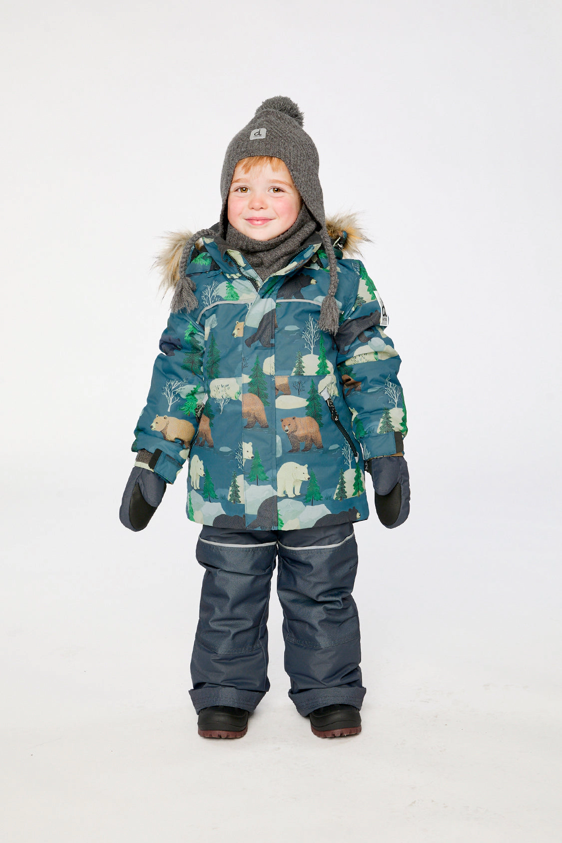 Deux par Boys Bear Print Two Piece Discover Snowsuit with Hooded Jacket and Snow Pants