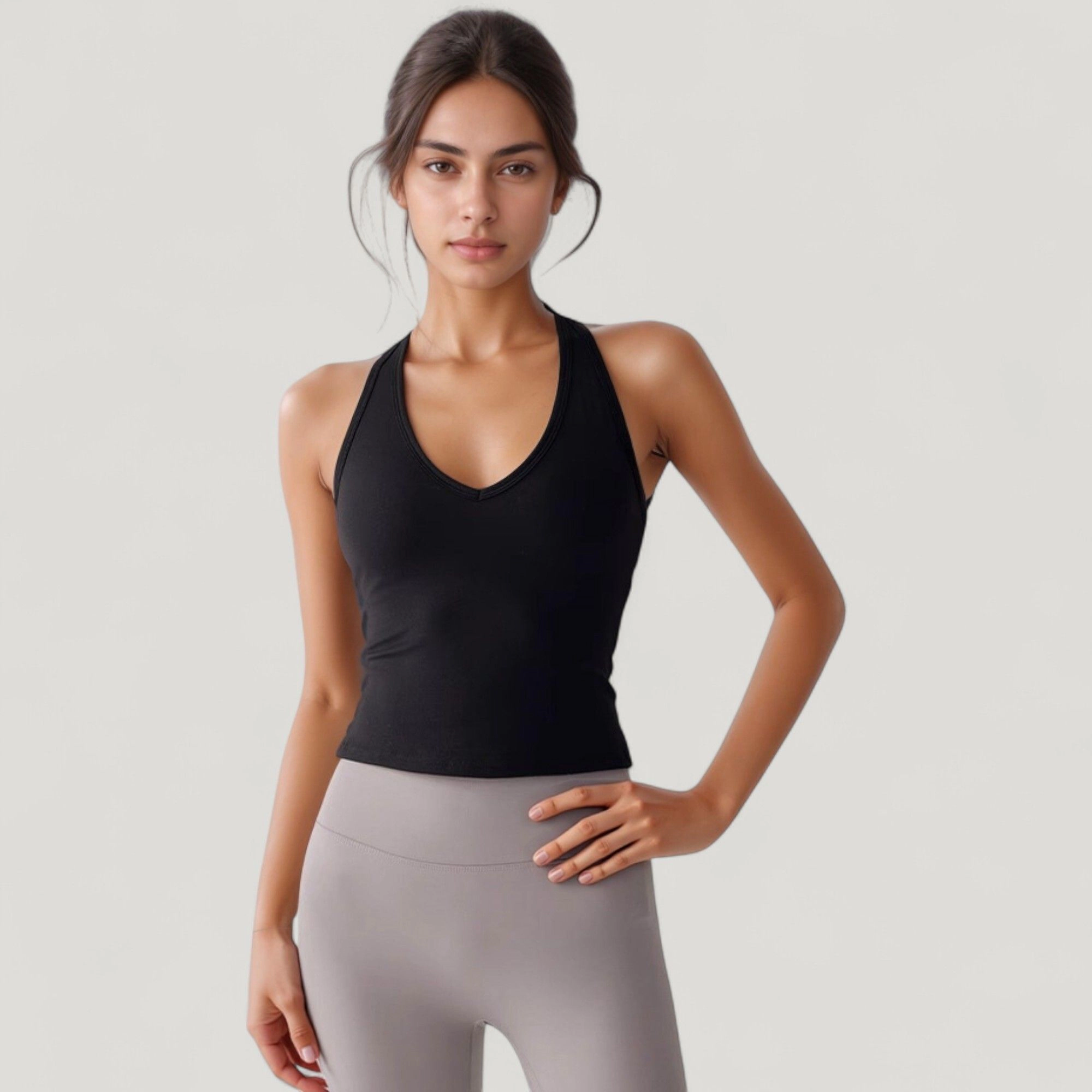 Anna-Kaci Women's V-Neck Cropped Activewear Tank with T-Strap Back and Stretch Fabric