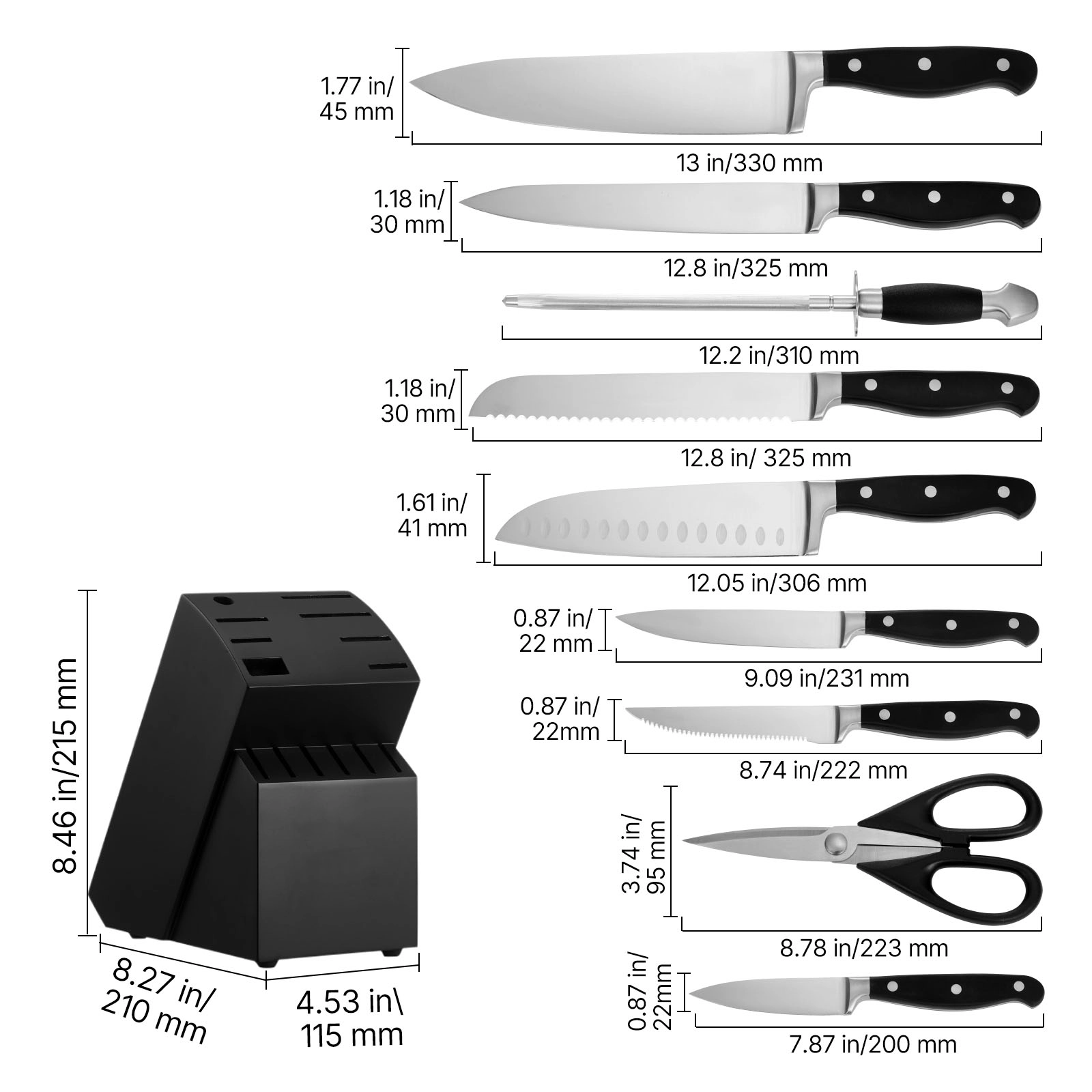 HONGGE Kitchen Knife Set with and Carbon Stainless Steel Cutlery Handle