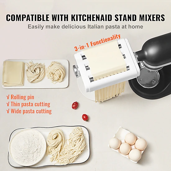 HONGGE Pasta Attachment for KitchenAid Stand Mixer Stainless Steel Pasta Roller Cutter Set Including Pasta Sheet Roller