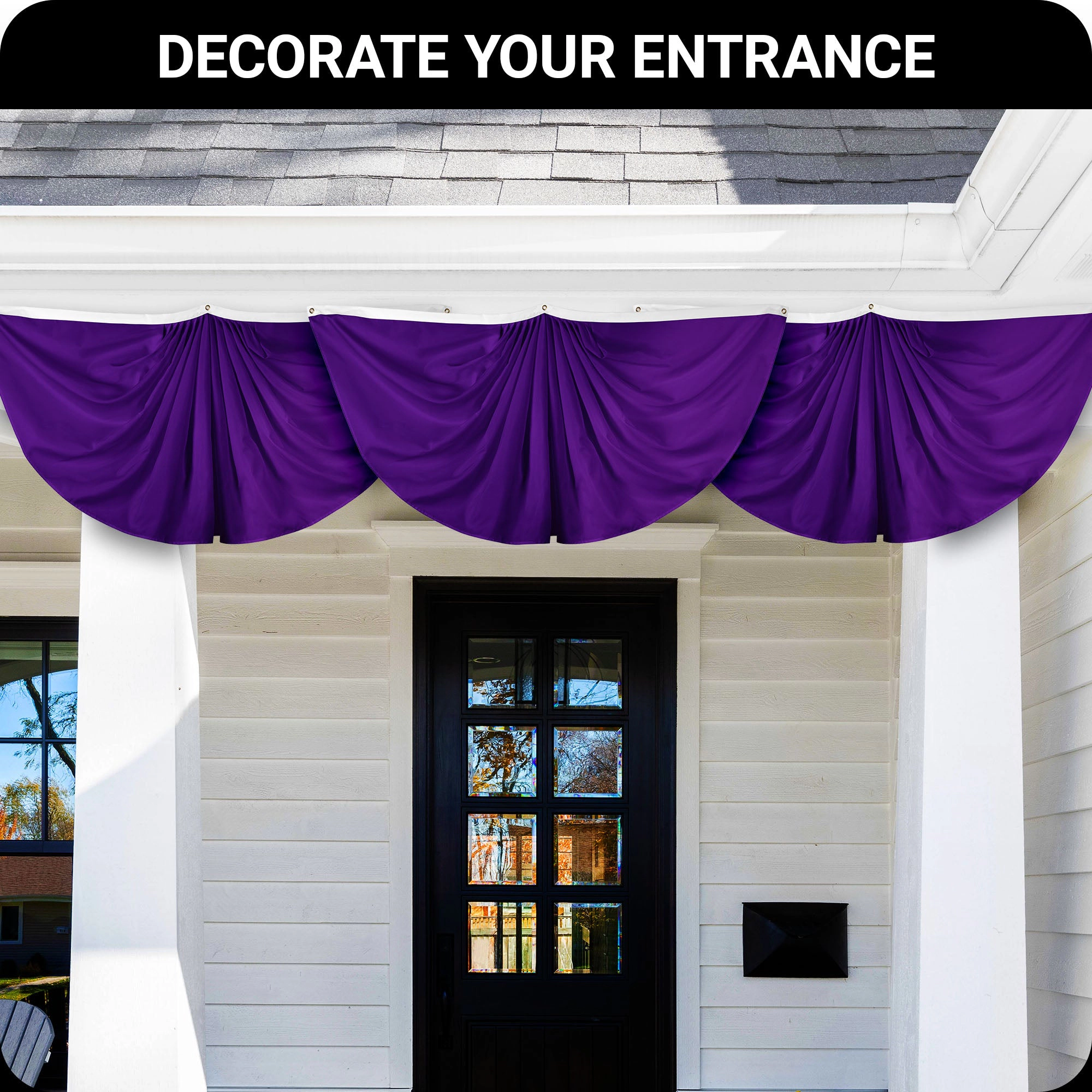G128 Solid Purple Pleated Fan Flag 3x6 Ft, 150D Polyester, Brass Grommets, Indoor/Outdoor
