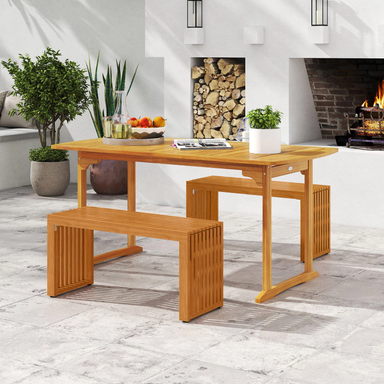 Hivvago 36 Inch Patio Bench All-Slat Acacia Wood Loveseat
