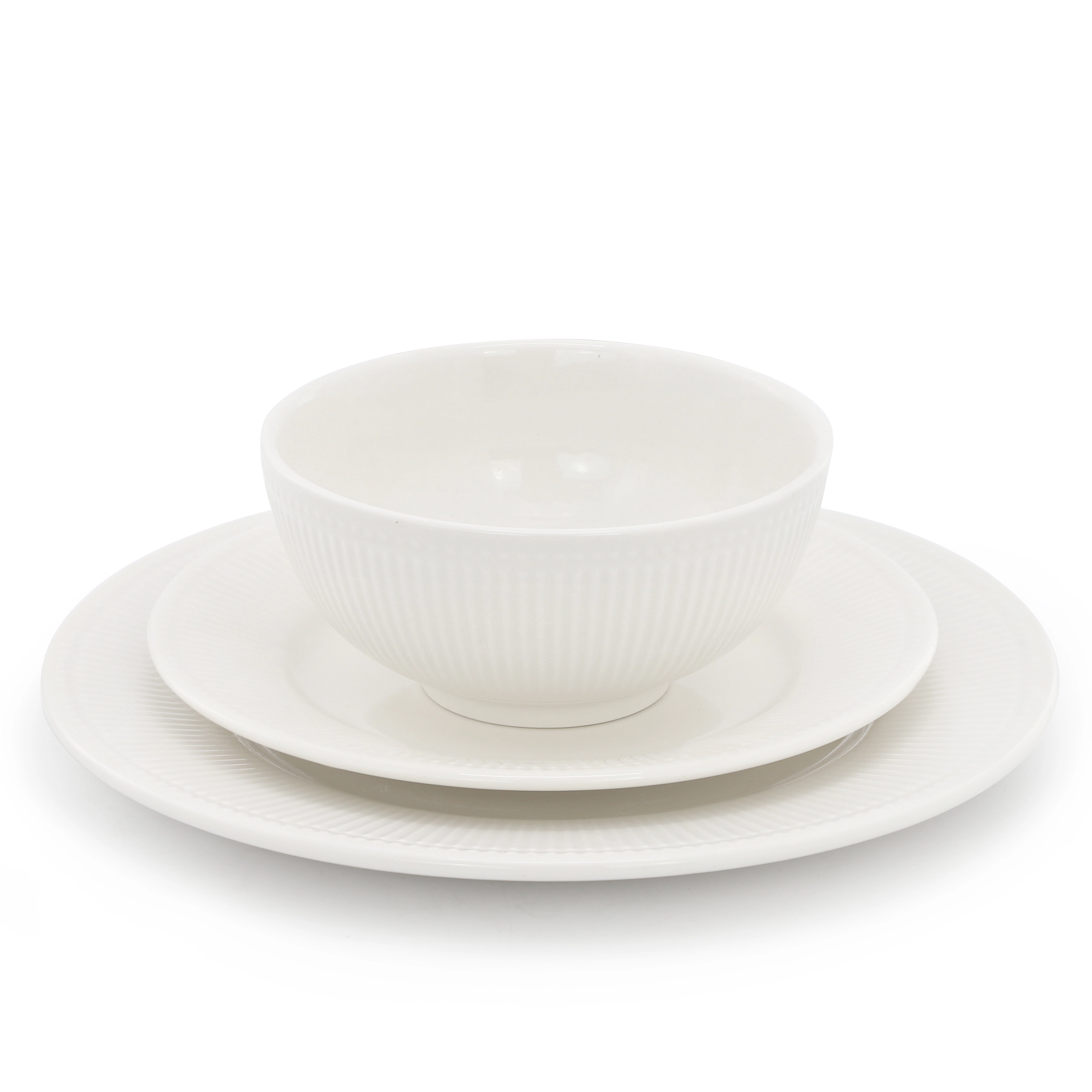 Elama Farrah 18 Piece Round Stoneware Dinnerware Set in White