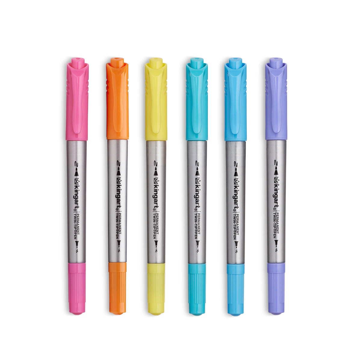 KINGART Permanent Twin-Tip Pens Set of 6 Pastel Colors