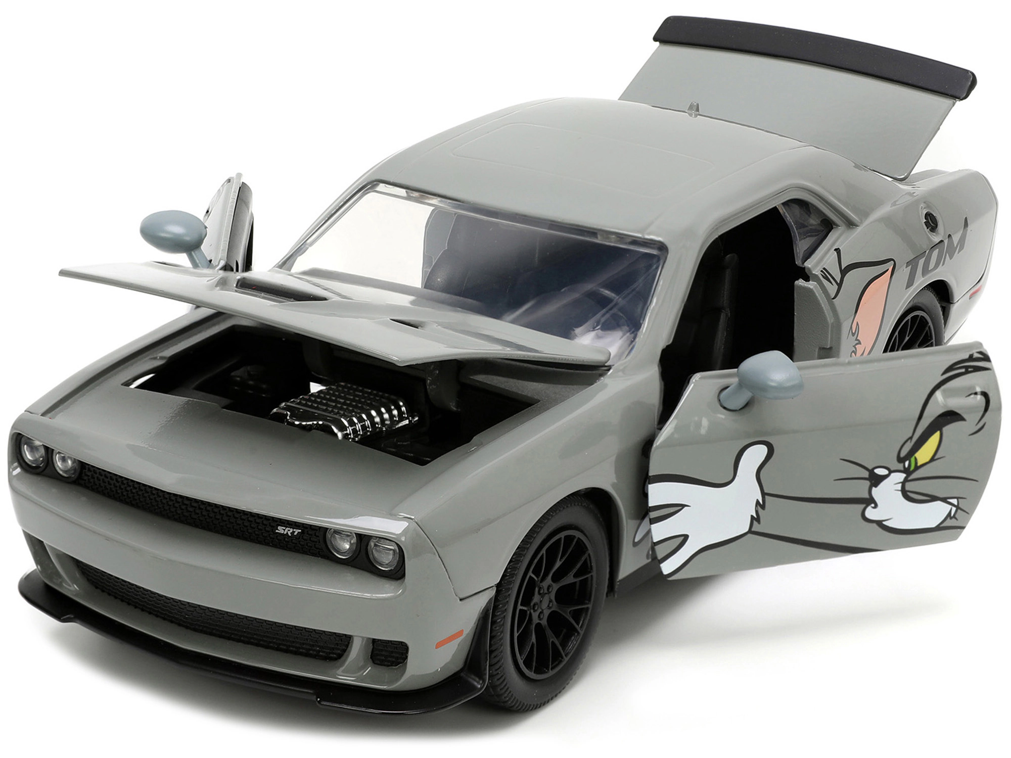 Jada 2015 Dodge Challenger Hellcat Gray with "Tom" Graphics and Jerry Diecast Figure "Tom and Jerry"