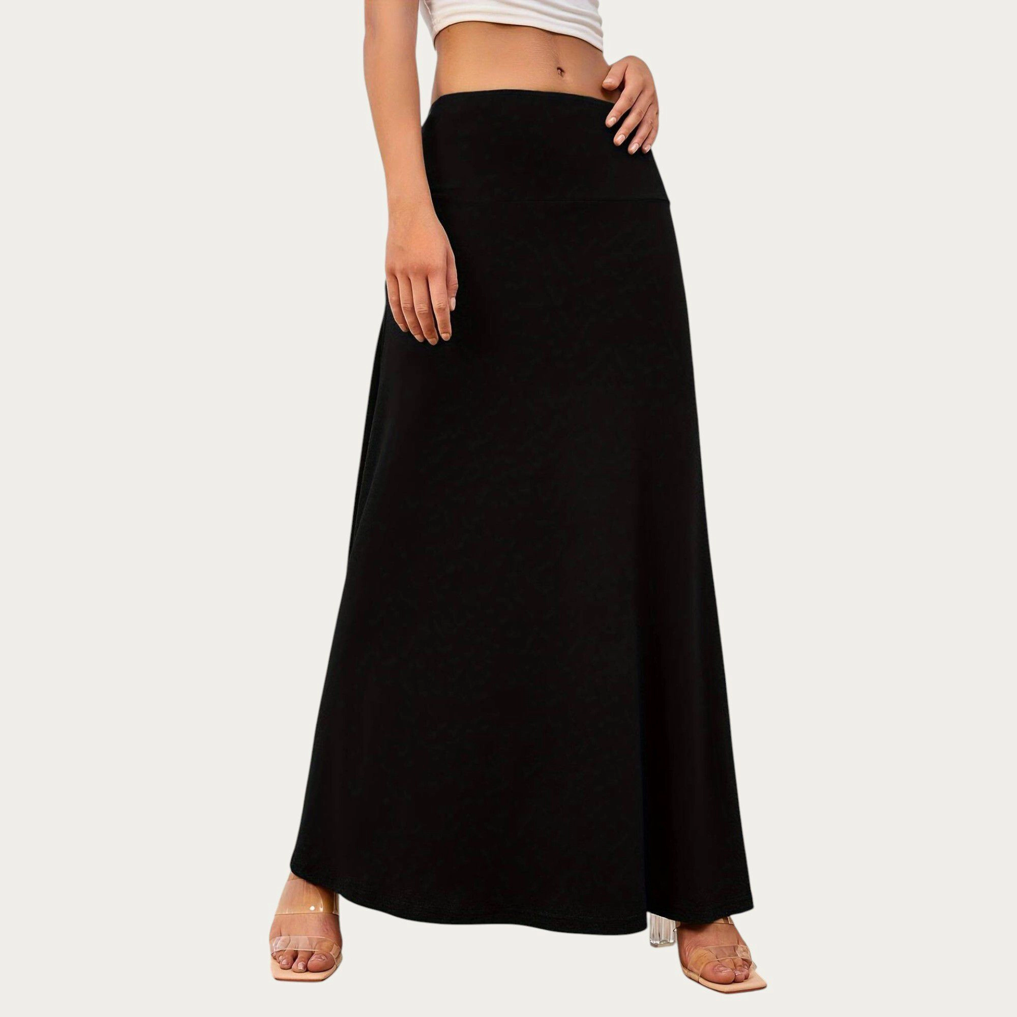 Anna-Kaci Women Foldover Waist Stretch Maxi Skirt