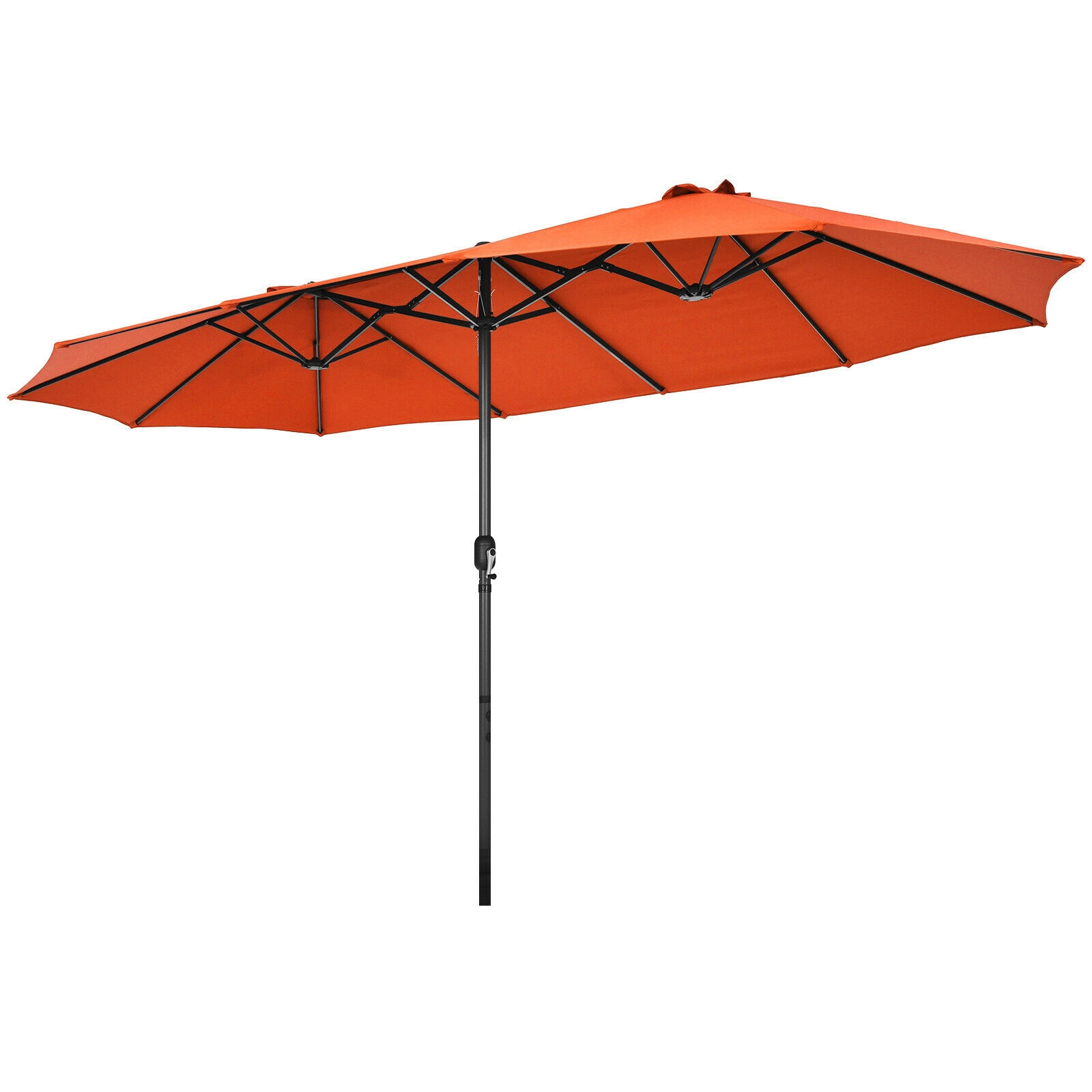 SUGIFT Double-Sided Patio Umbrella with Hand-Crank System 15.4-ft Wide Canopy Steel Frame Orange