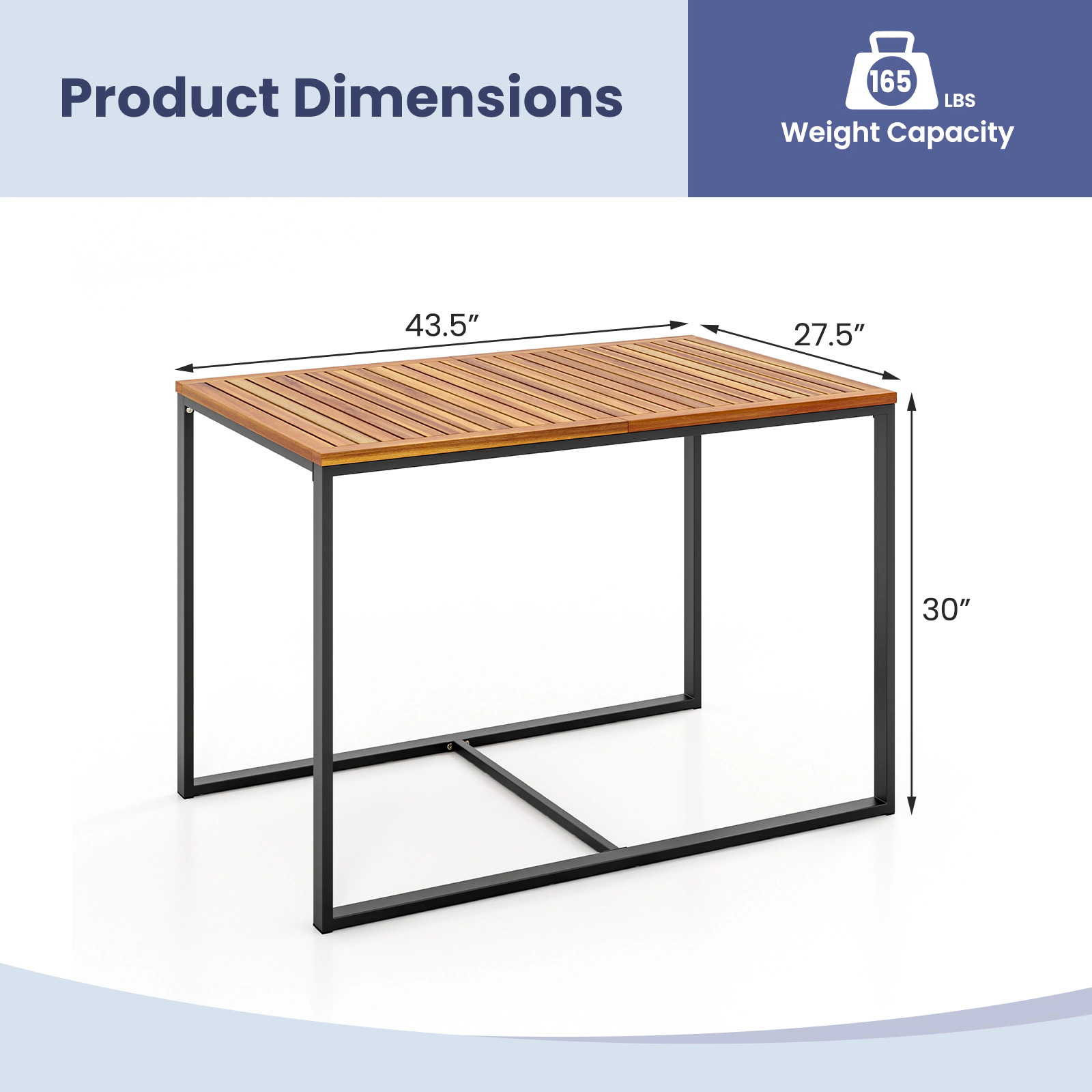 LJG Acacia Wood Patio Dining Table with Metal Frame