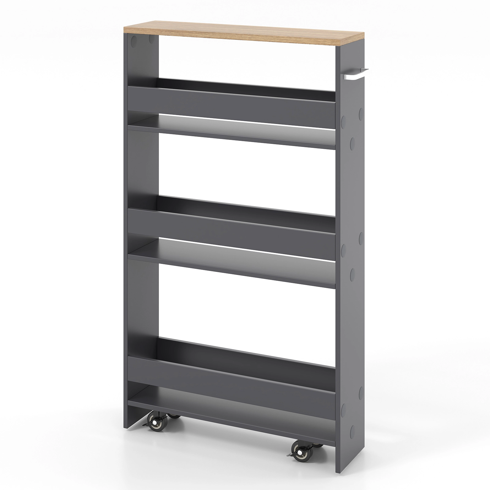 SUGIFT Slim Rolling Kitchen Storage Cart Mobile Shelving Organizer with Handle 22-lb Bottom Shelf Capacity 3-Tier Gray