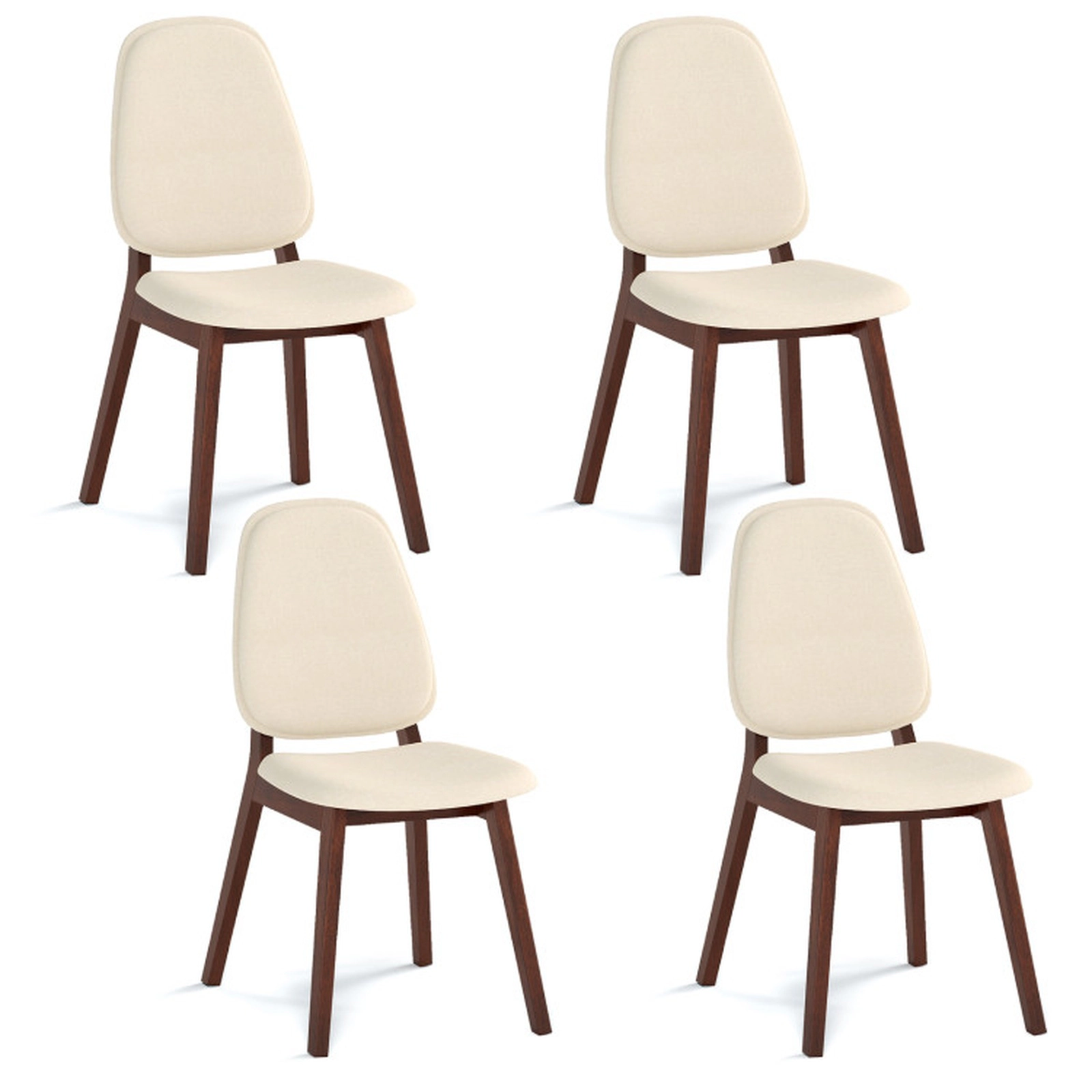 SUGIFT Set of 4 Mid-Century Modern Wooden Upholstered Dining Side Chairs 330-lb Capacity Brown+Beige