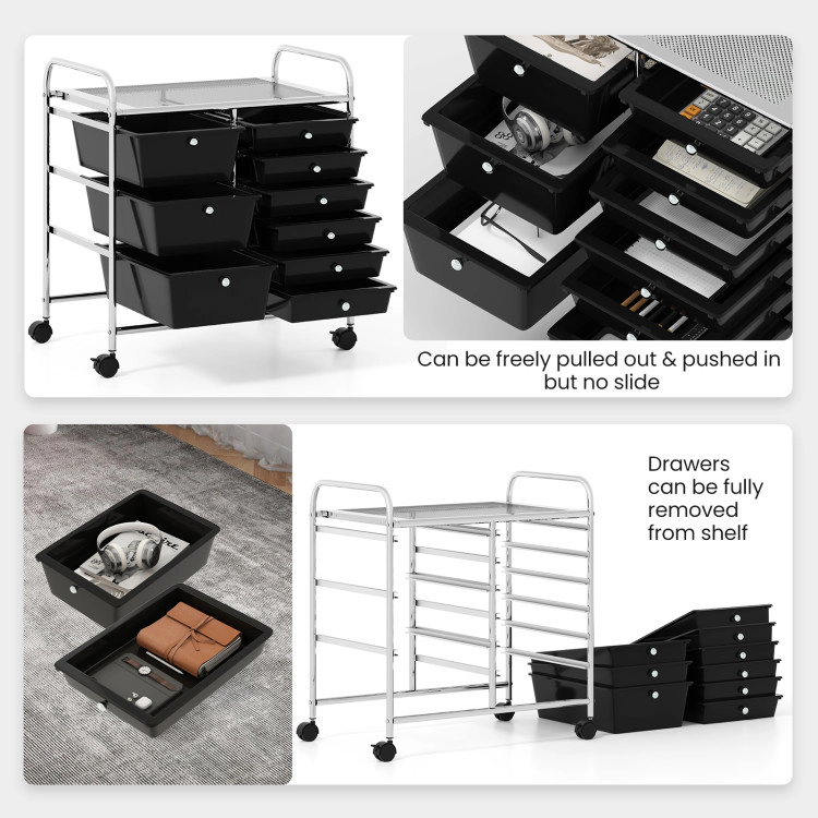 Hivvago 9-Drawer Rolling Supply Organizer with Metal Frame