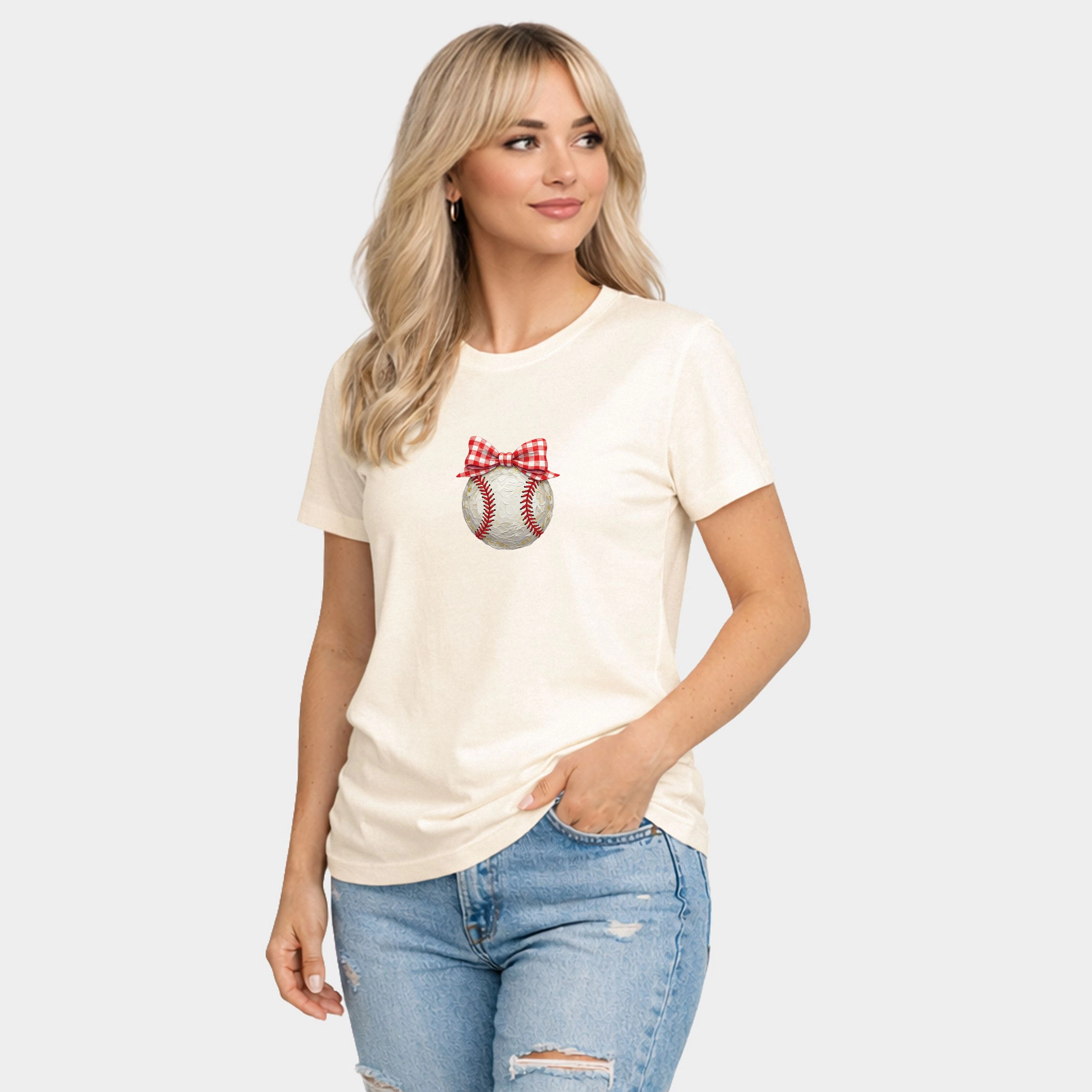 Simply Sage Market - Baseball Bow Faux Paint Women's Short Sleeve Graphic T-Shirt