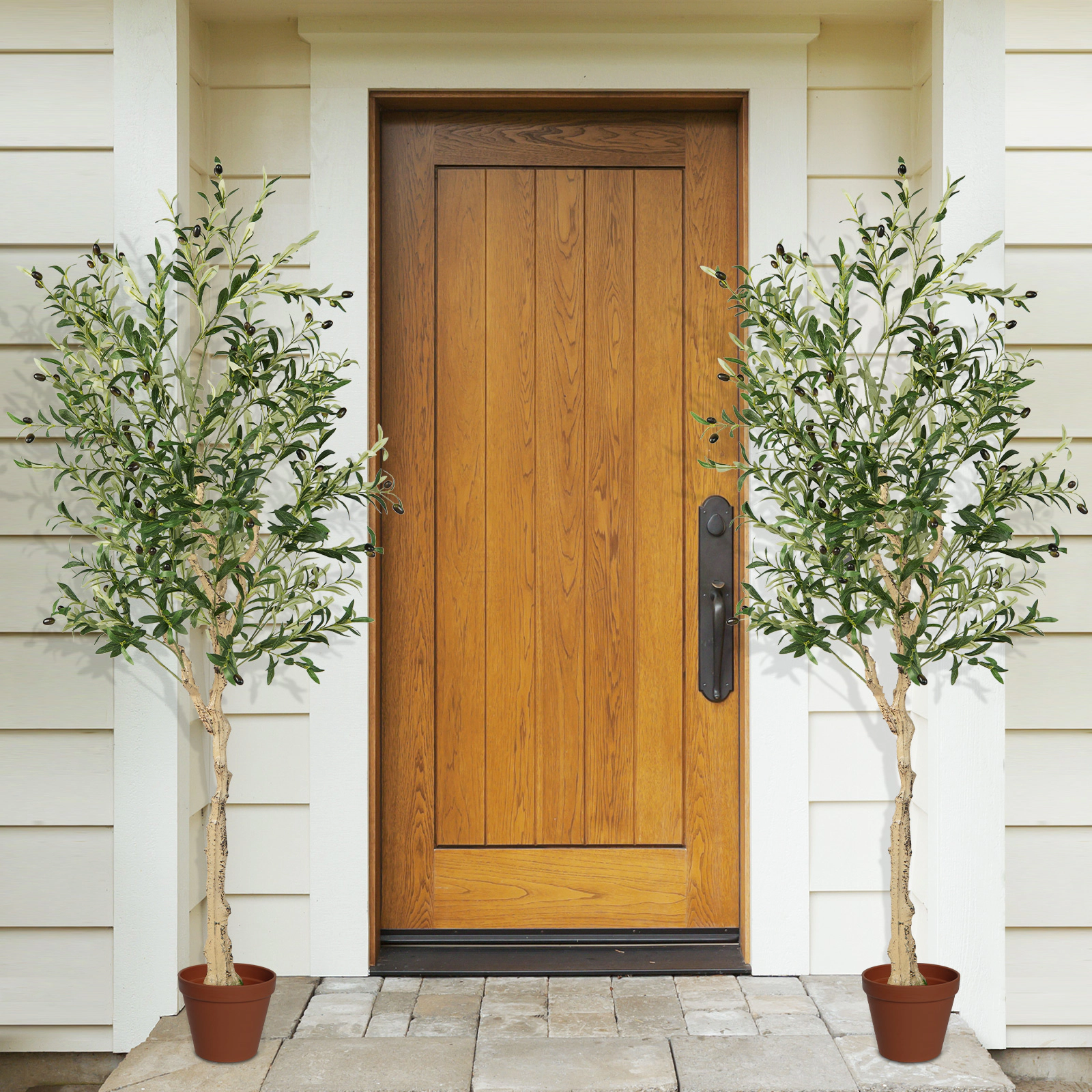 Slickblue 6 ft Faux Olive Plant with Olive Fruits, Weighted Planter for Indoor Decor