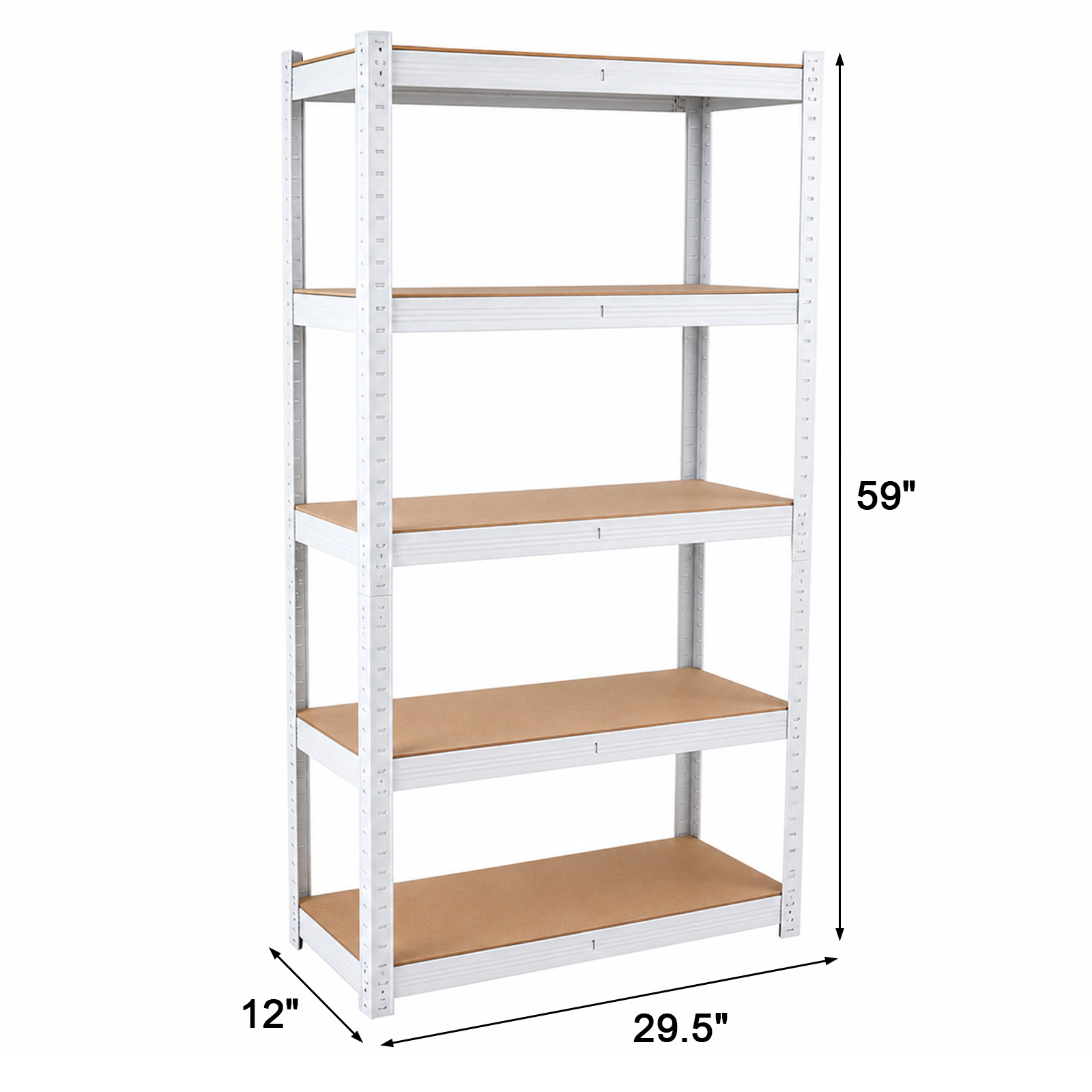 Flynama 5-Tier Laminated White Metal Shelving, 29x12x59in, Adjustable Heavy Duty Rack for Garage, Basement and Pantry