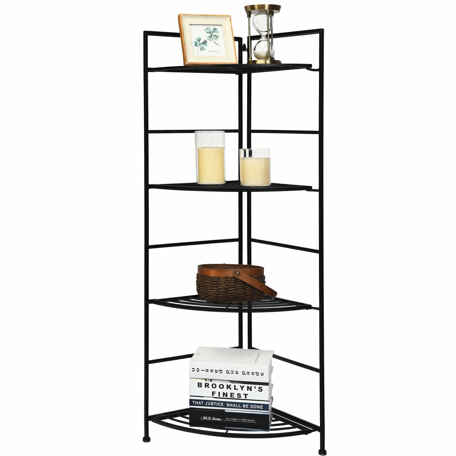 SUGIFT Black 4-Tier 46-in Tall Folding Metal Plant Stand Corner Flower Display Rack for Patio Balcony