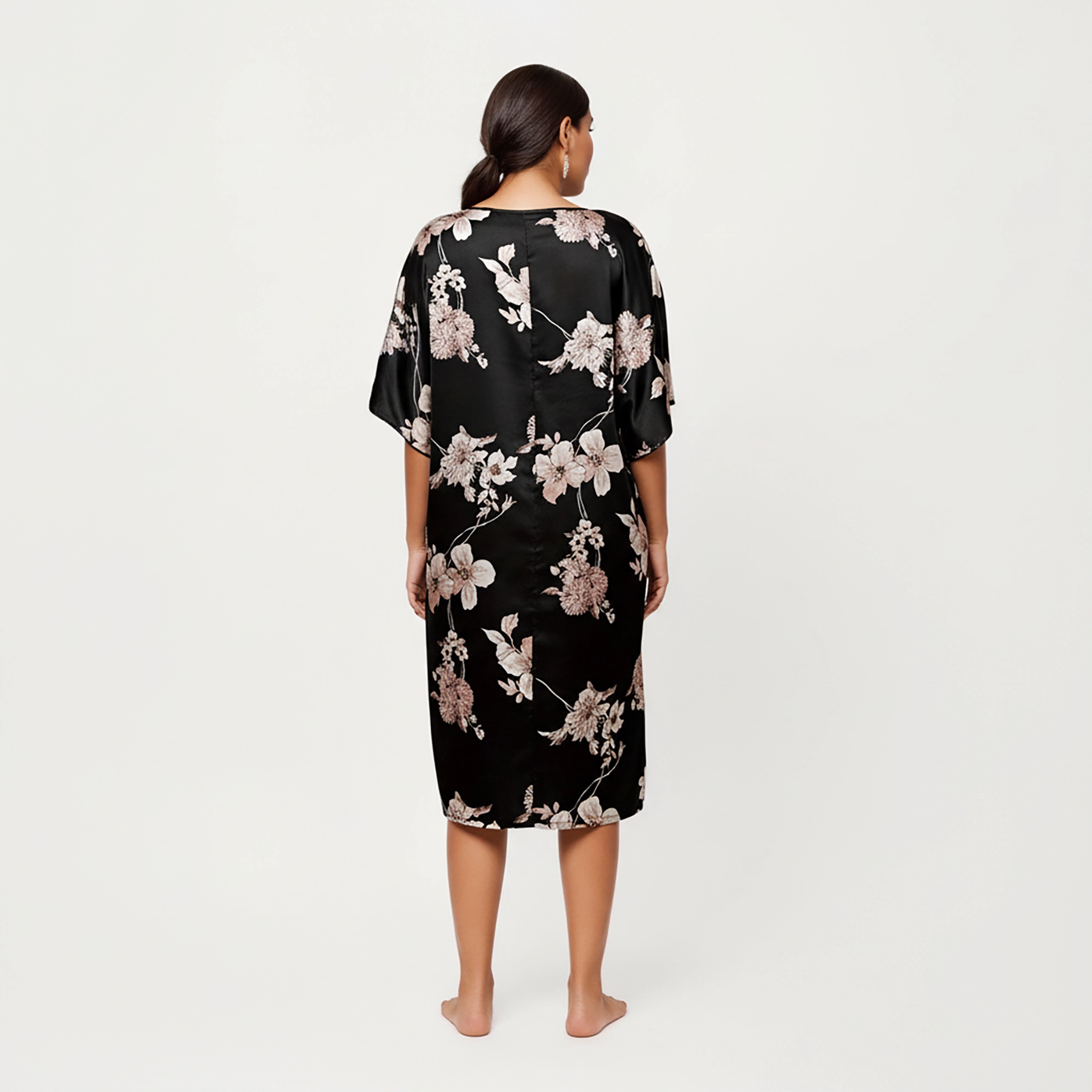 Anna-Kaci Women's Plus Satin Nightgown Allover Floral Print Relaxed Fit Scoop Neckline and Flowing Short Sleeves