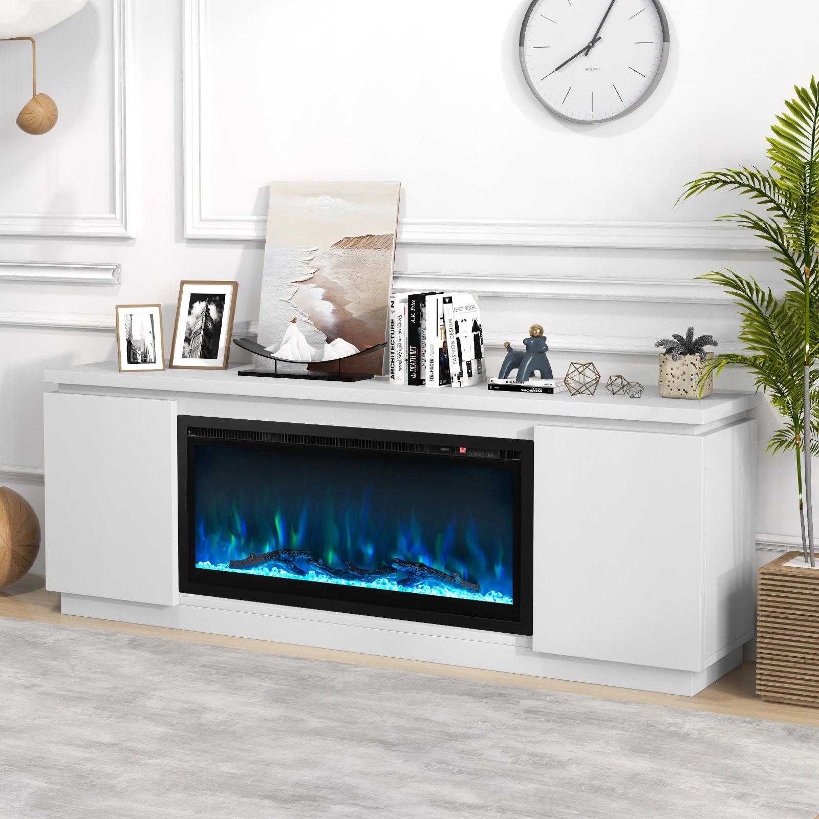 LJG Fireplace TV Stand for TVs up to 80 Inch with 3 Adjustable Shelves